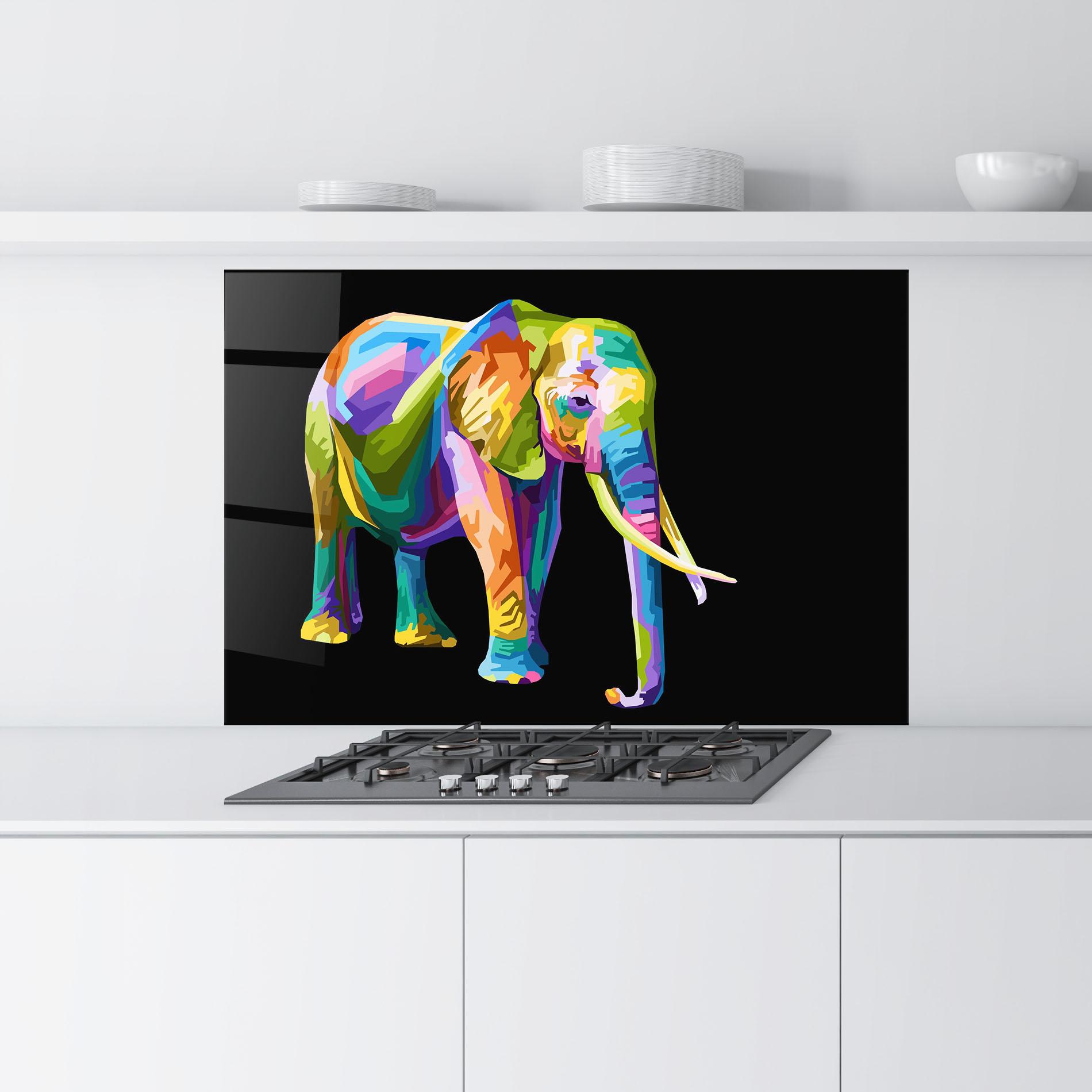 Konyhai üveg hátfal Colorful Elephant Art mockup 9