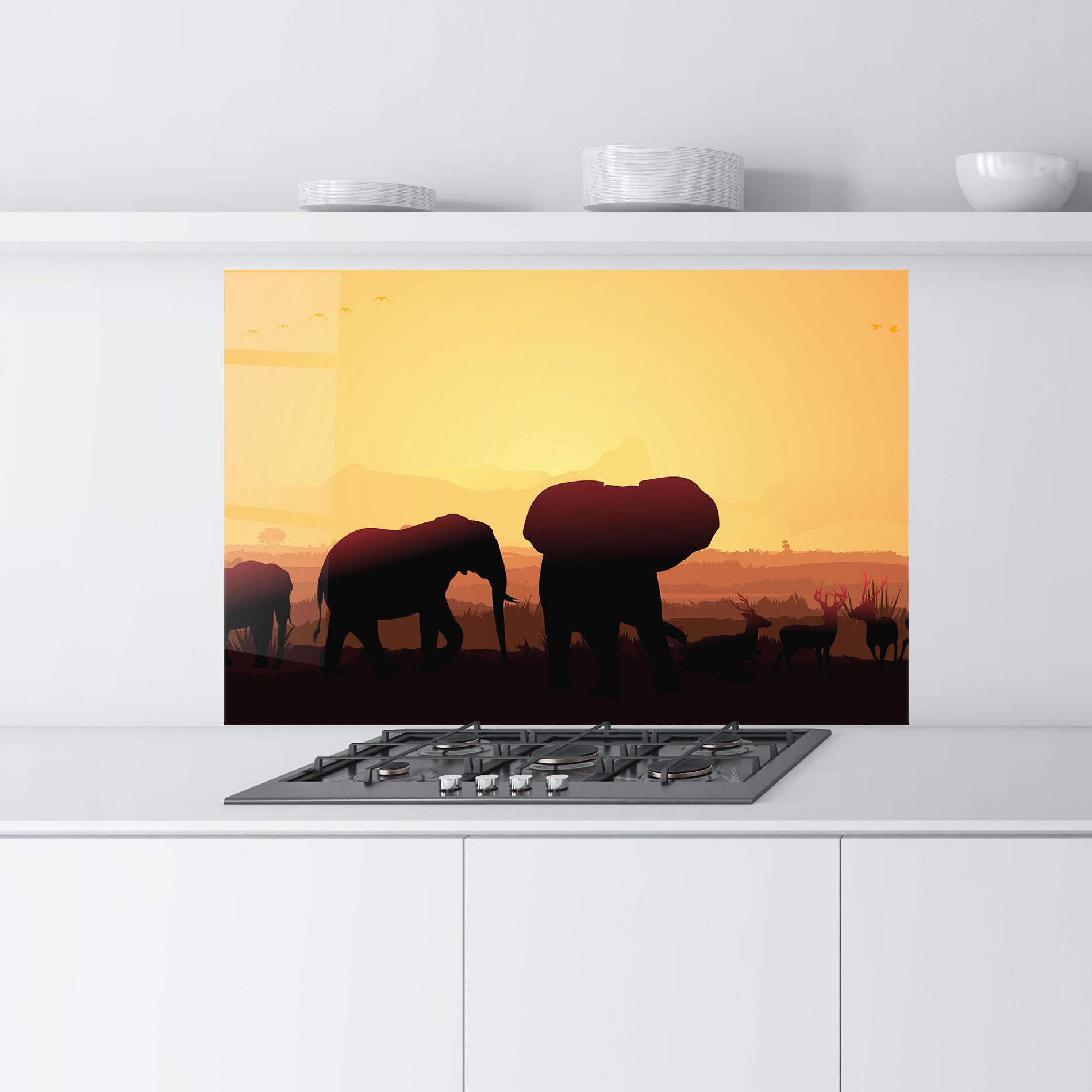 Konyhai üveg hátfal Elephant Shilouette Sunset mockup 9