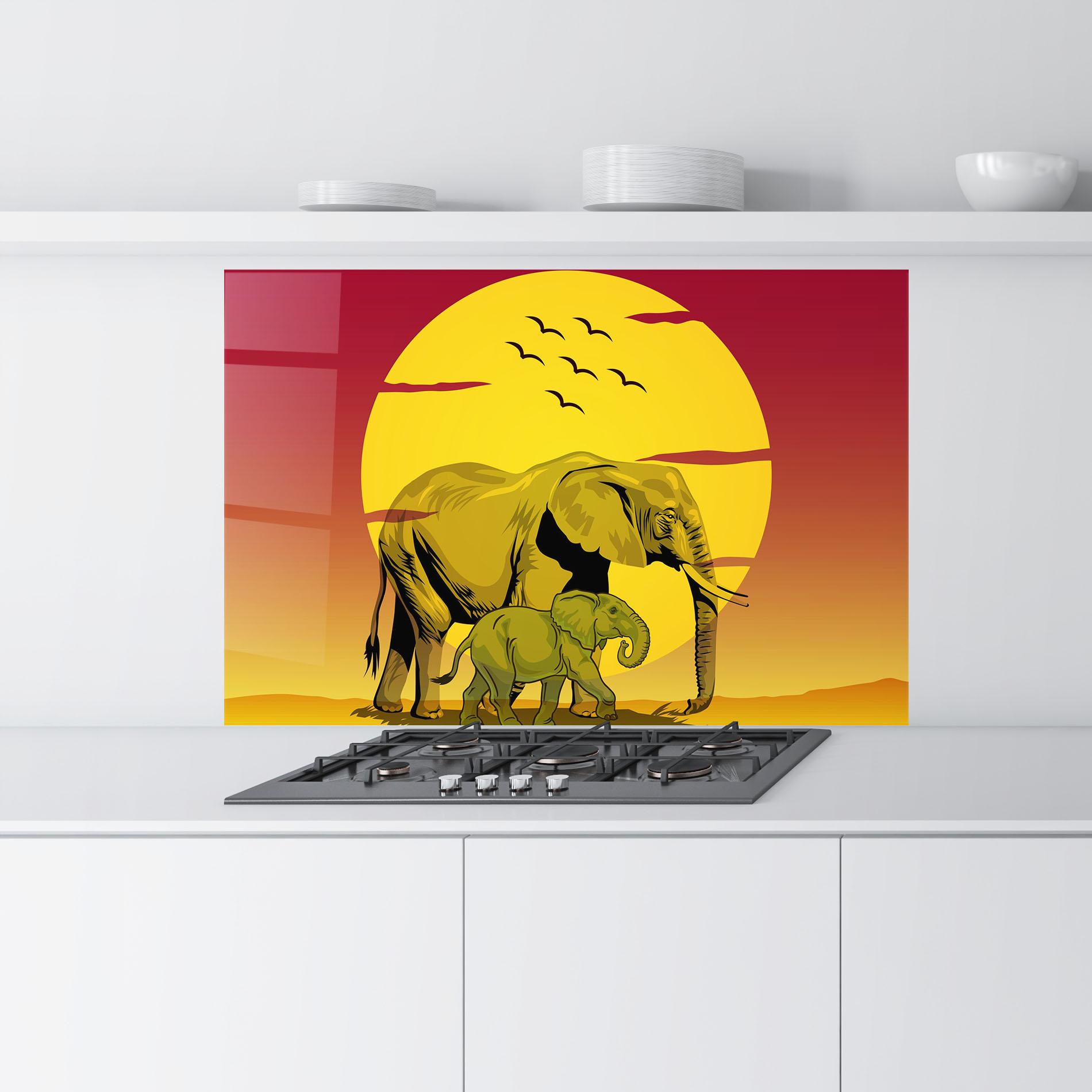 Konyhai üveg hátfal Mom And Baby Elephant mockup 9