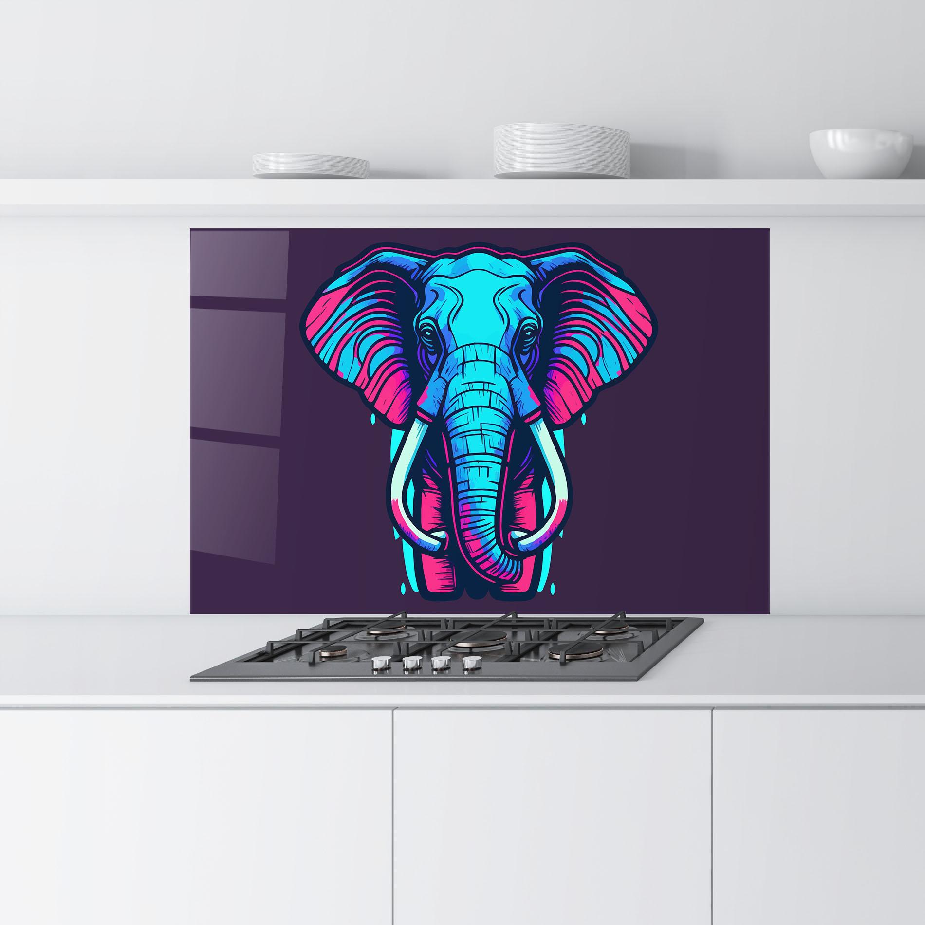 Konyhai üveg hátfal Pink Blue Elephant mockup 9