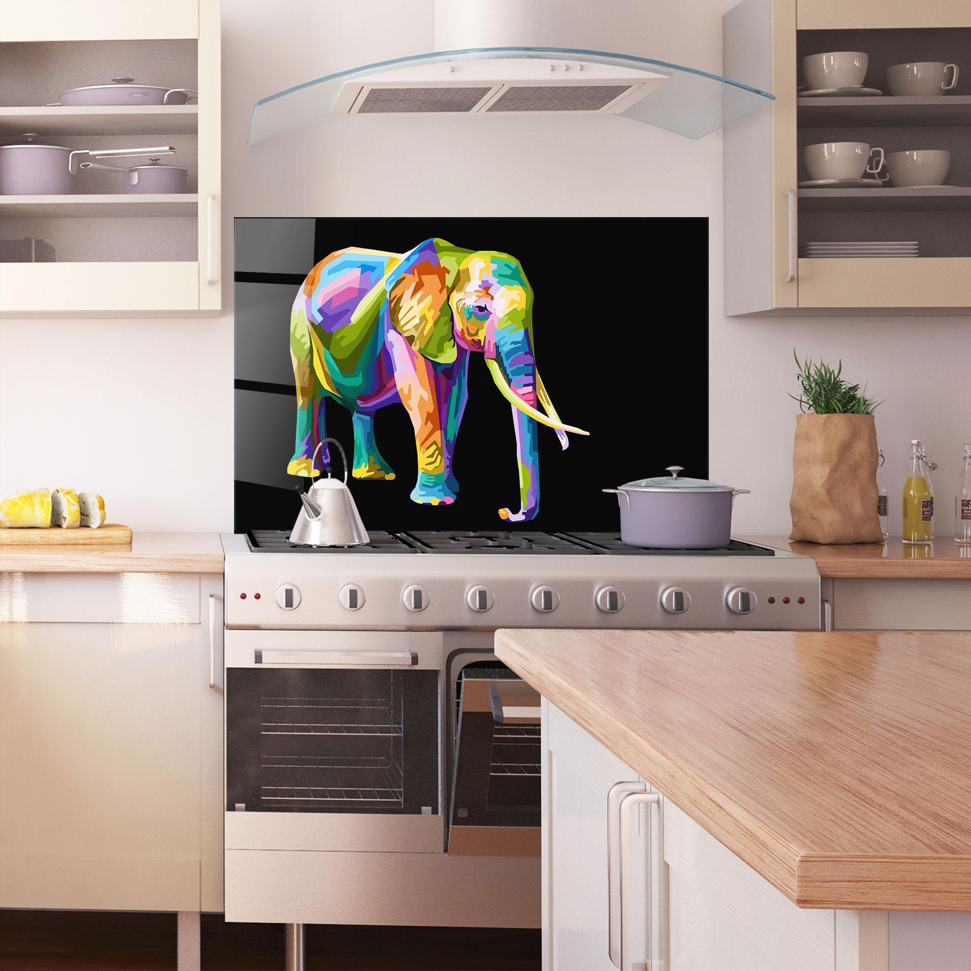 Konyhai üveg hátfal Colorful Elephant Art mockup 1