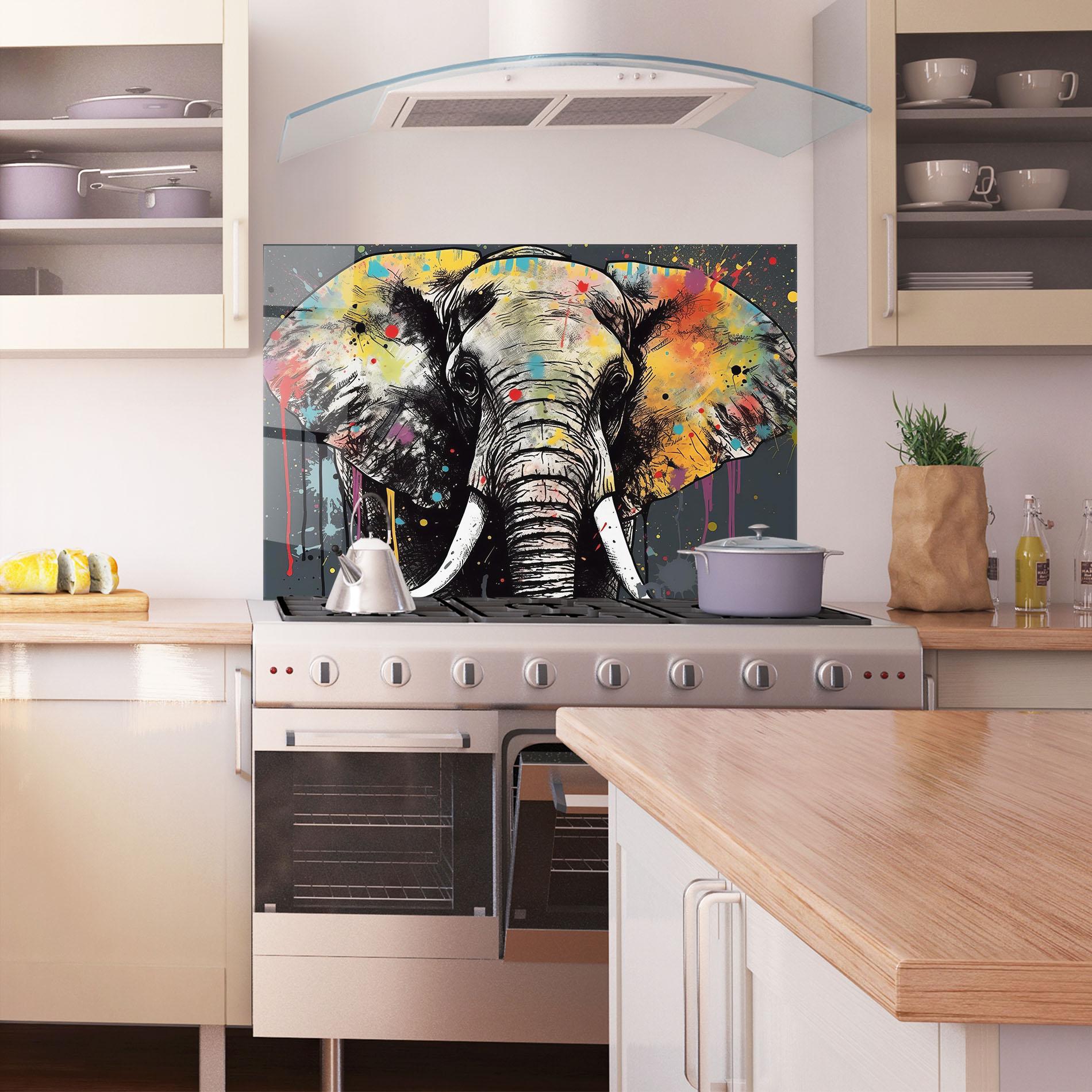 Konyhai üveg hátfal Elephant Portrait Art mockup 1
