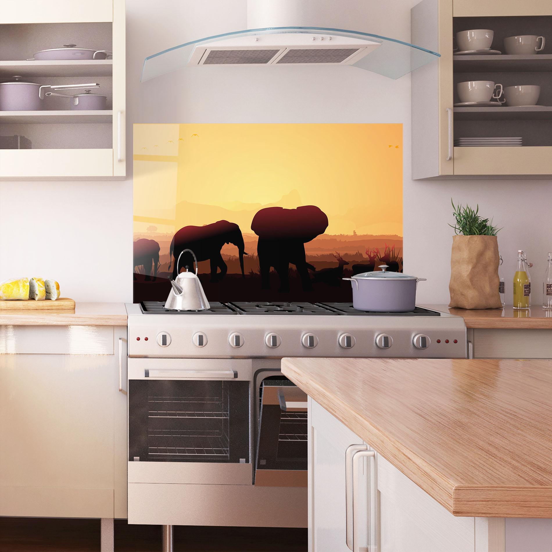 Konyhai üveg hátfal Elephant Shilouette Sunset mockup 1