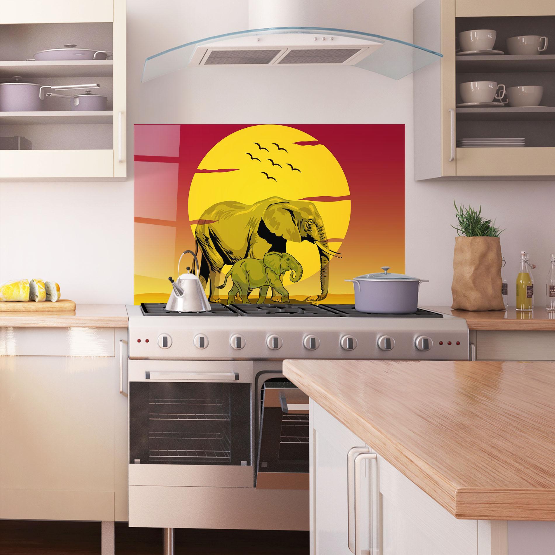 Konyhai üveg hátfal Mom And Baby Elephant mockup 1