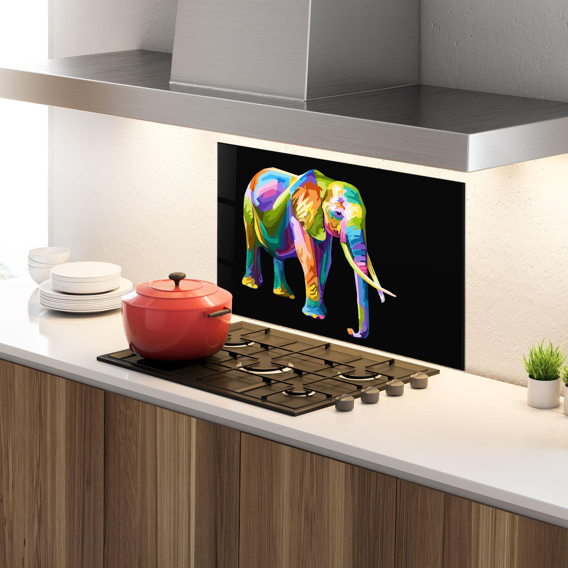 Konyhai üveg hátfal Colorful Elephant Art mockup 4