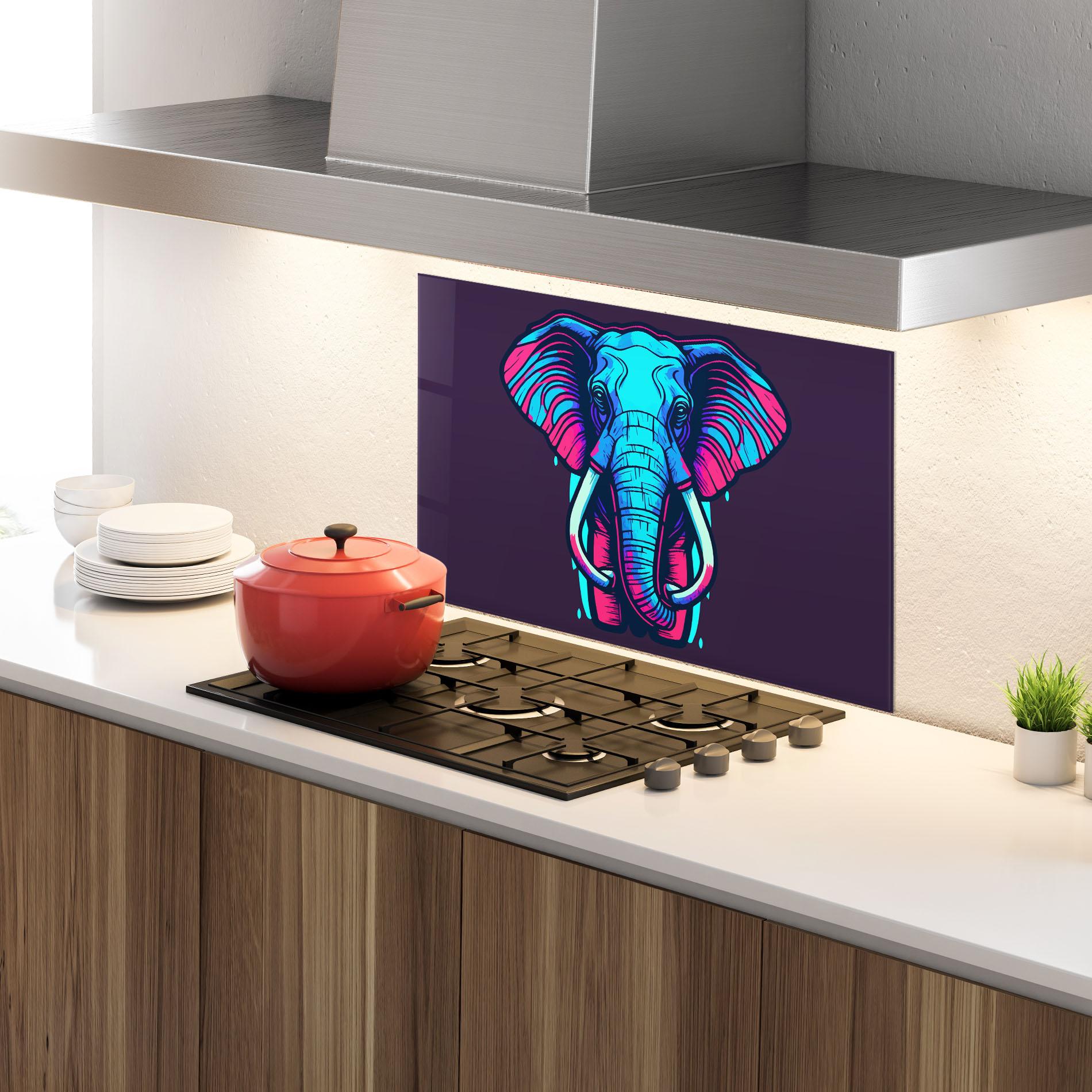 Konyhai üveg hátfal Pink Blue Elephant mockup 4