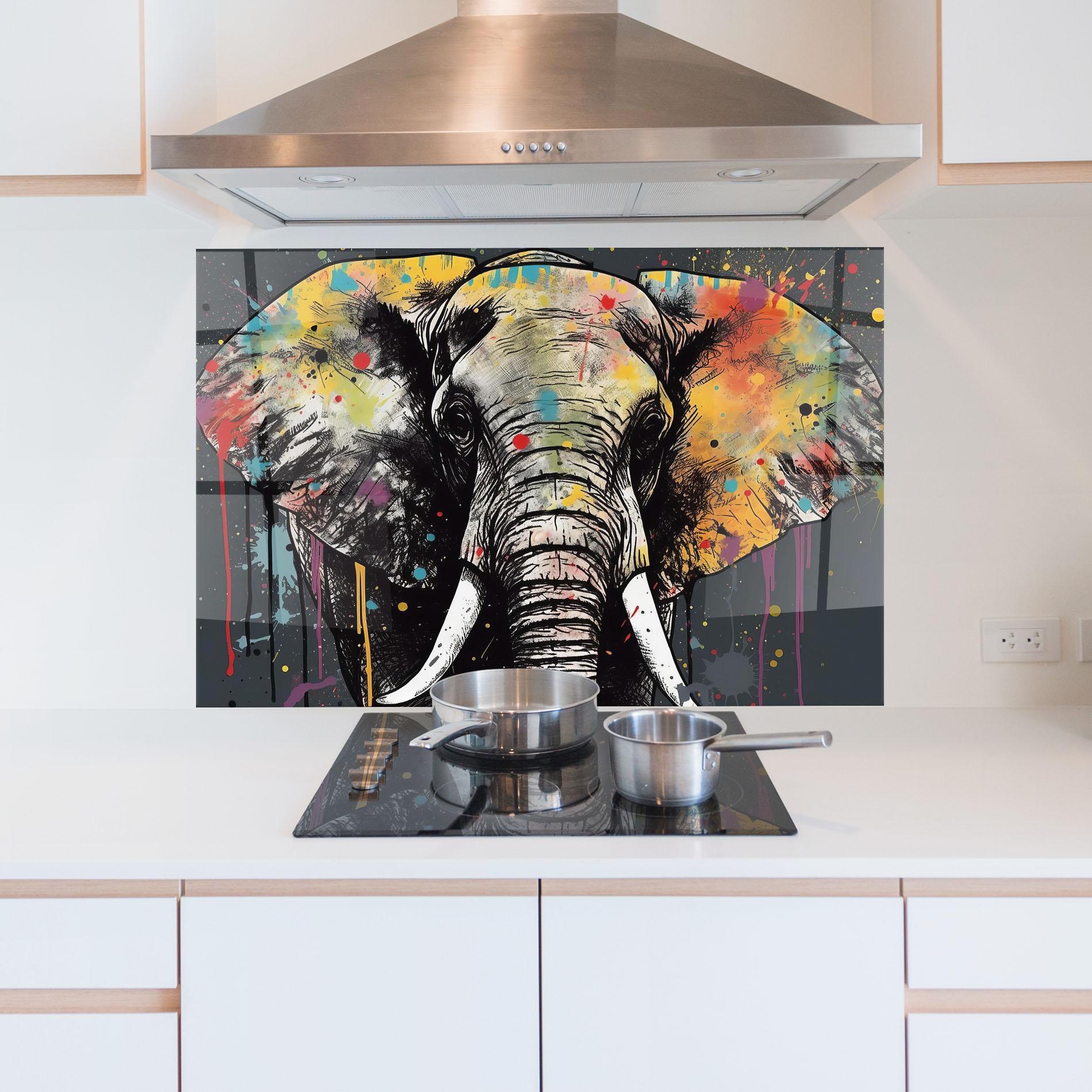 Konyhai üveg hátfal Elephant Portrait Art mockup 5