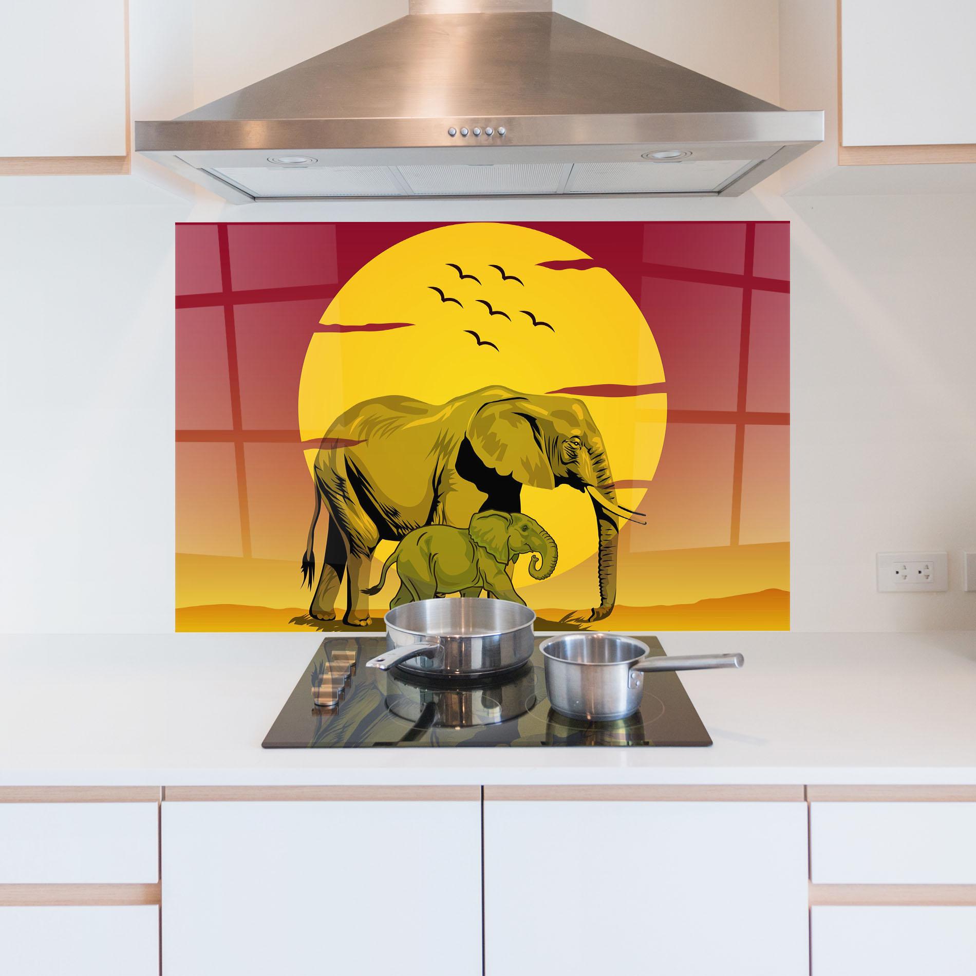Konyhai üveg hátfal Mom And Baby Elephant mockup 5