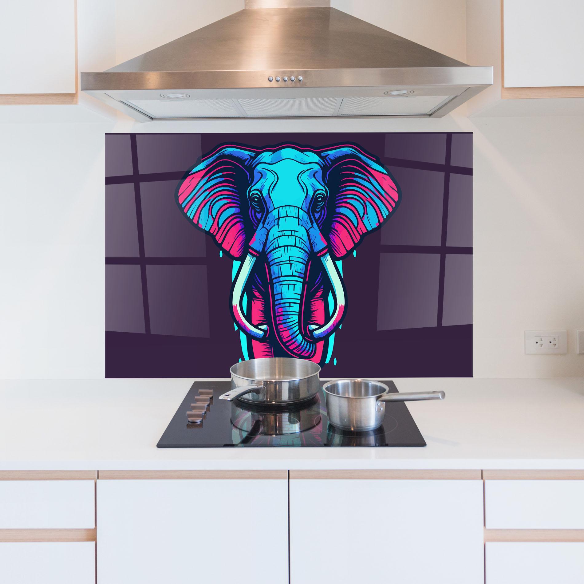 Konyhai üveg hátfal Pink Blue Elephant mockup 5