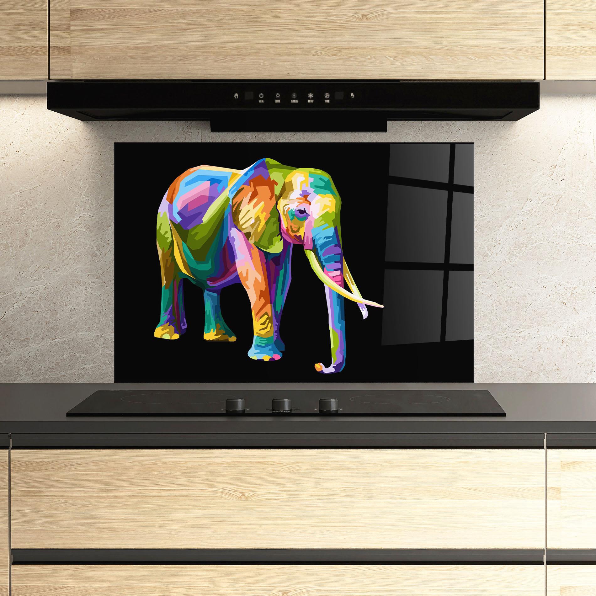 Konyhai üveg hátfal Colorful Elephant Art mockup 3