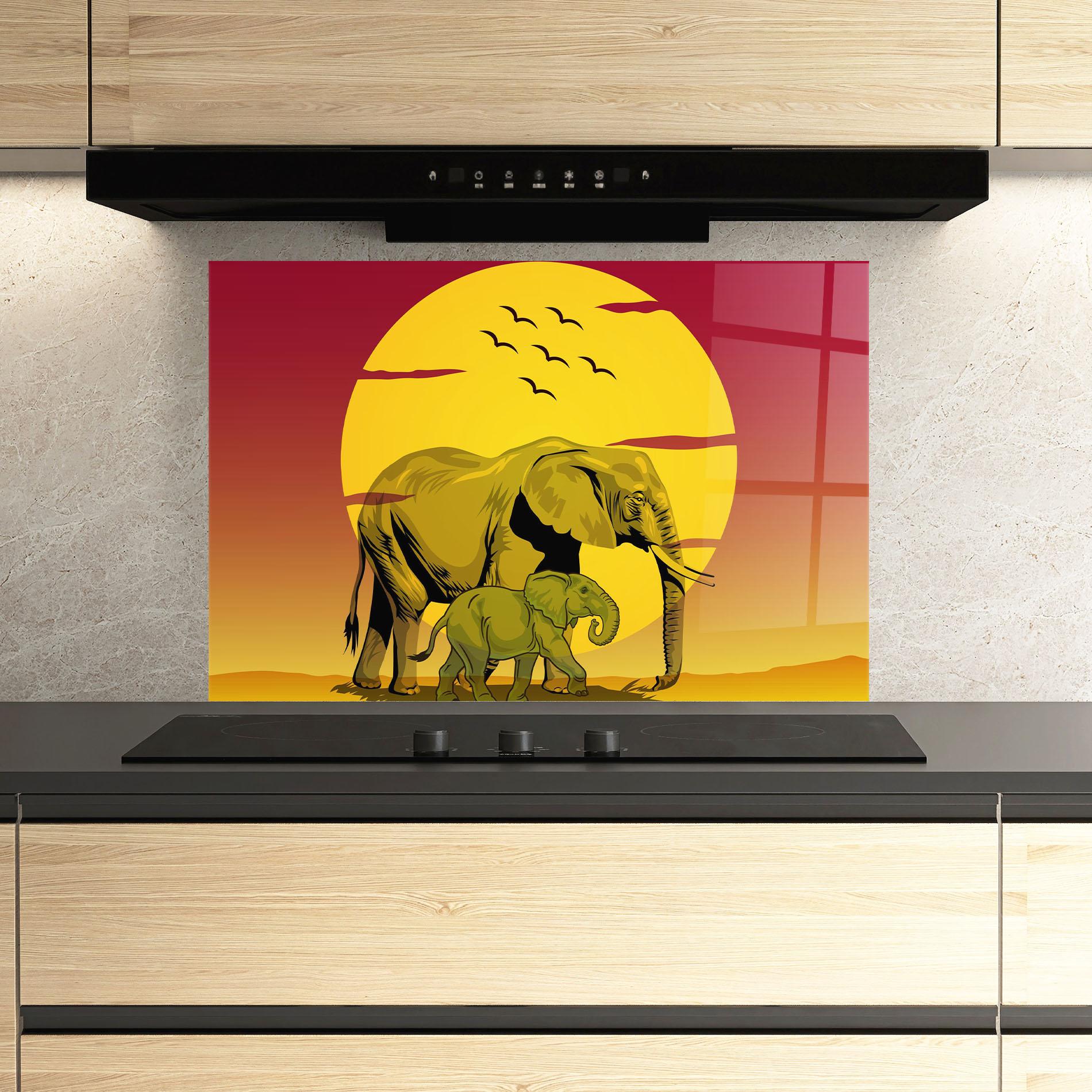 Konyhai üveg hátfal Mom And Baby Elephant mockup 3