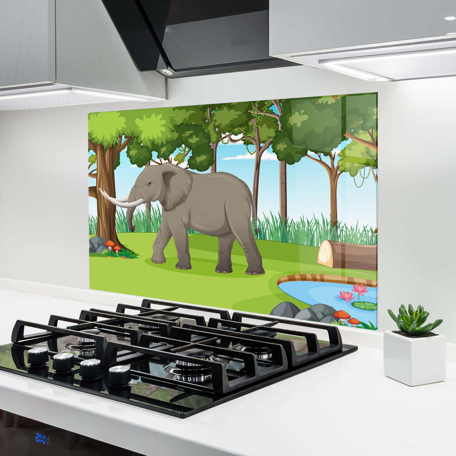 Konyhai üveg hátfal Animated Elephant mockup 6