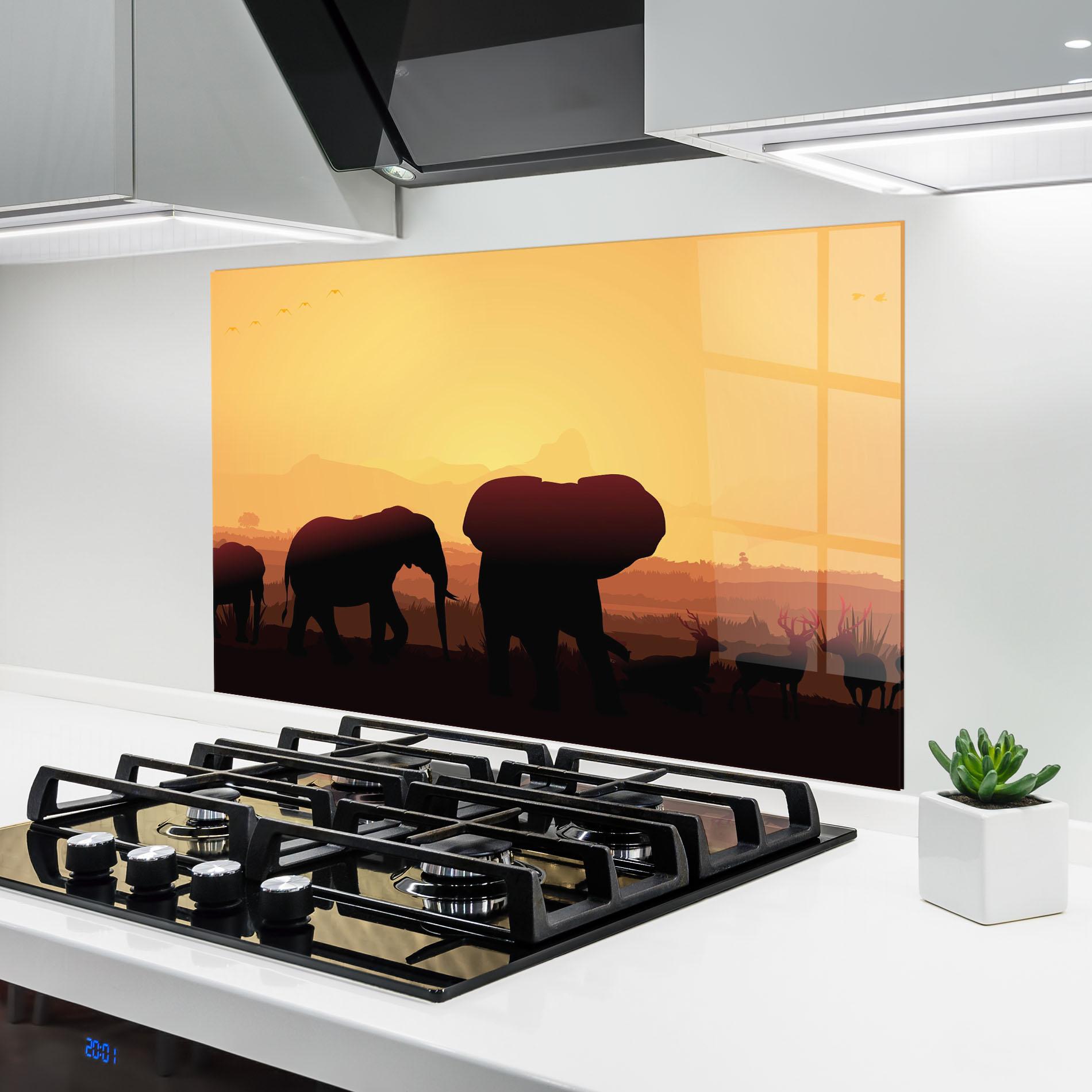 Konyhai üveg hátfal Elephant Shilouette Sunset mockup 6