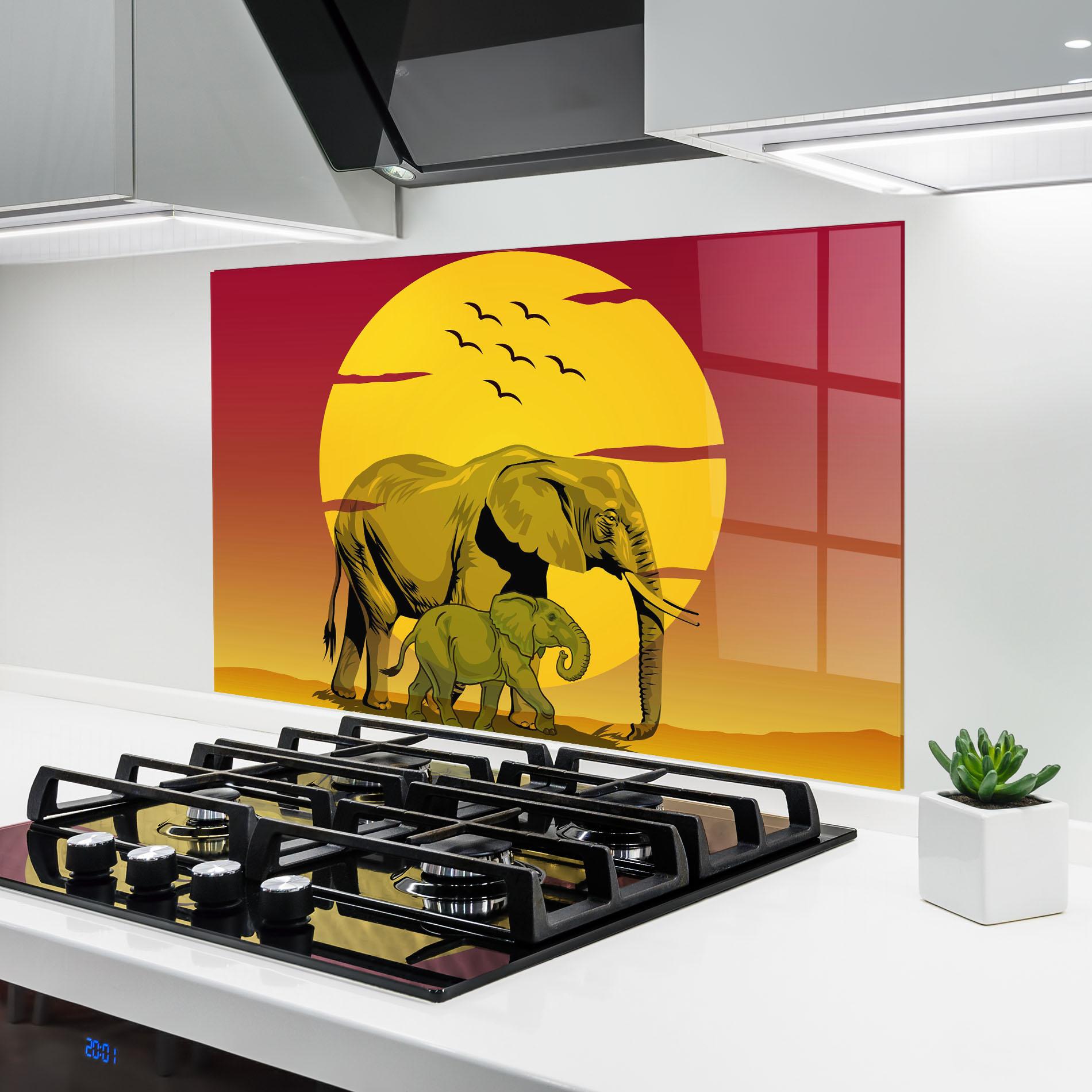Konyhai üveg hátfal Mom And Baby Elephant mockup 6