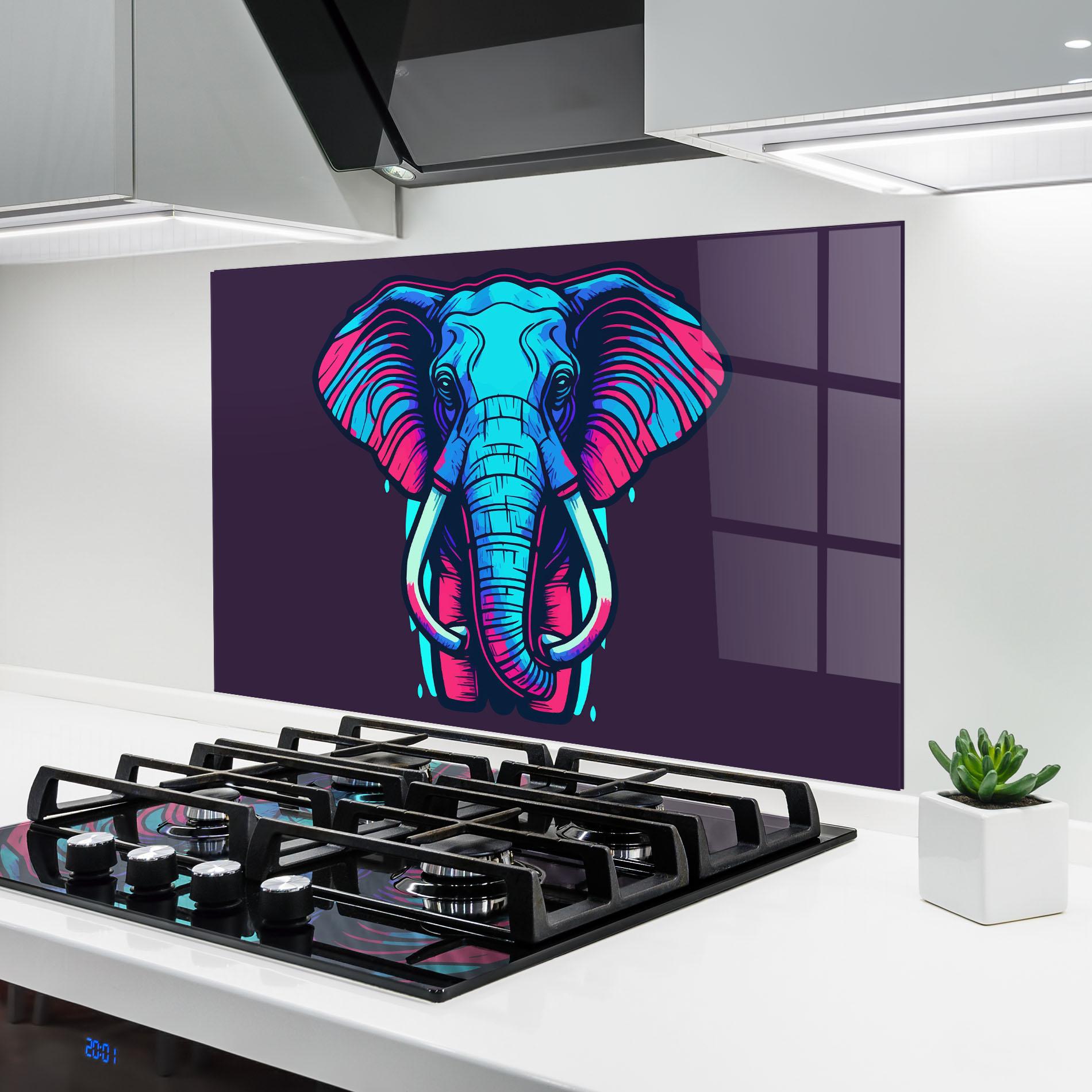 Konyhai üveg hátfal Pink Blue Elephant mockup 6