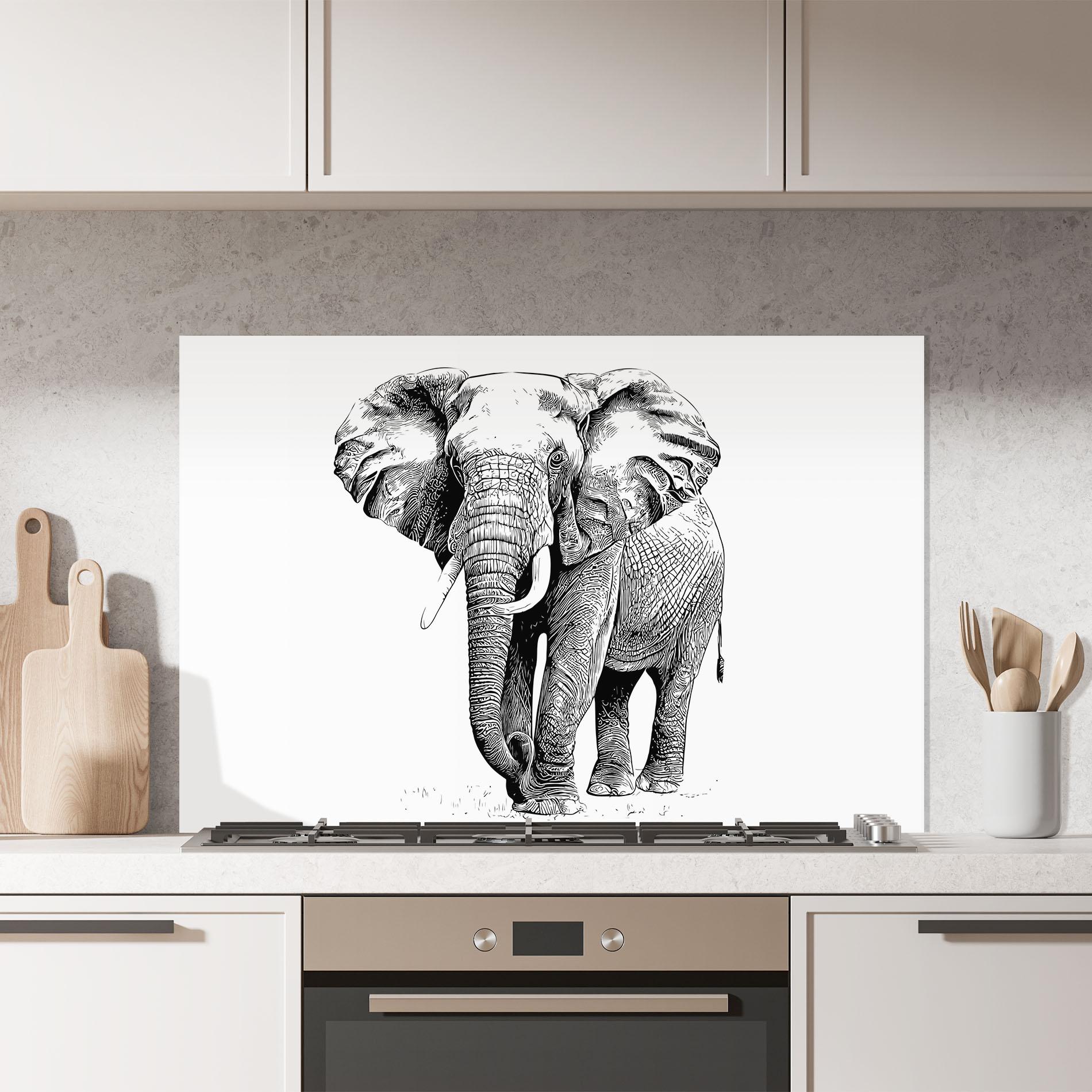 Konyhai üveg hátfal Black Lines Elephant mockup 7