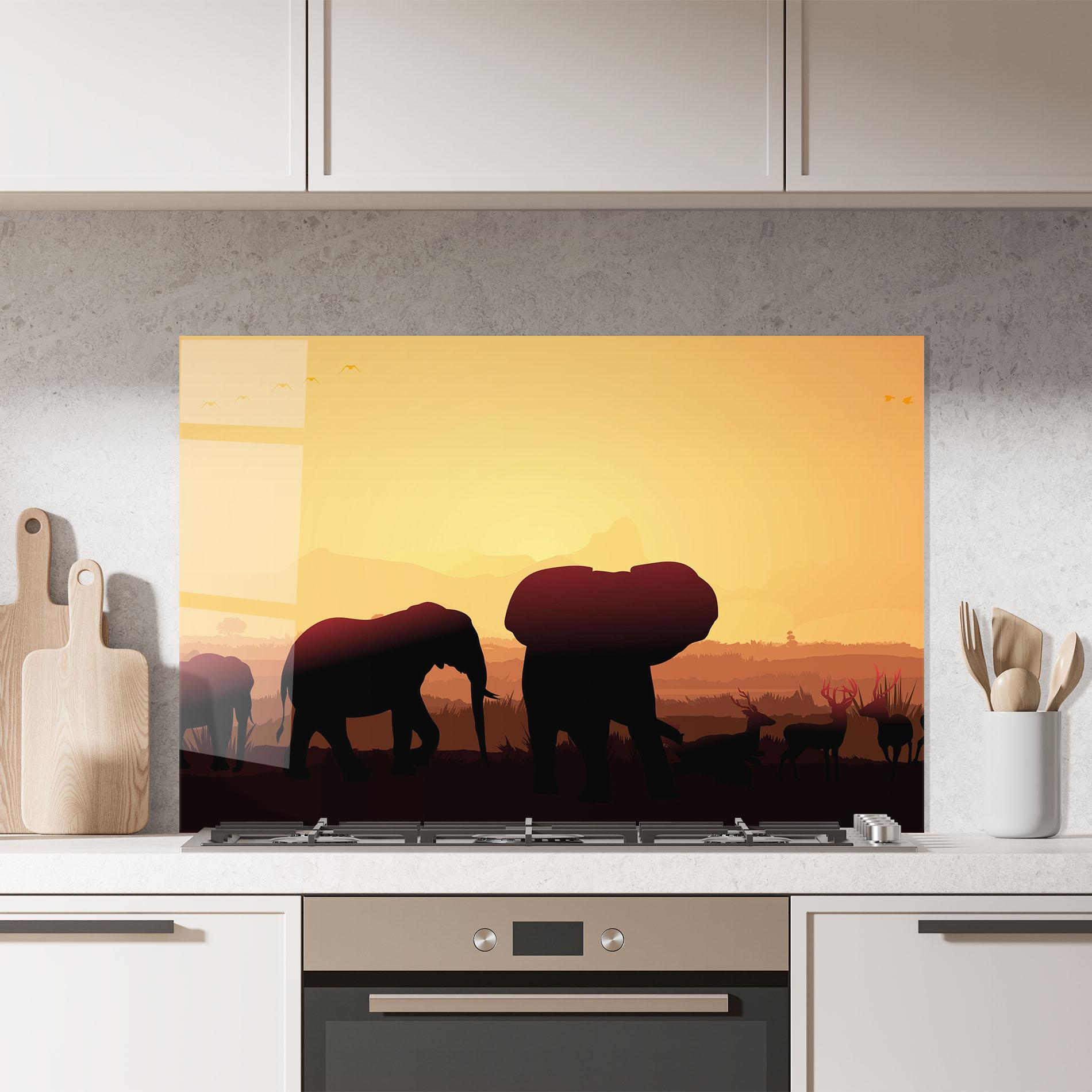 Konyhai üveg hátfal Elephant Shilouette Sunset mockup 7