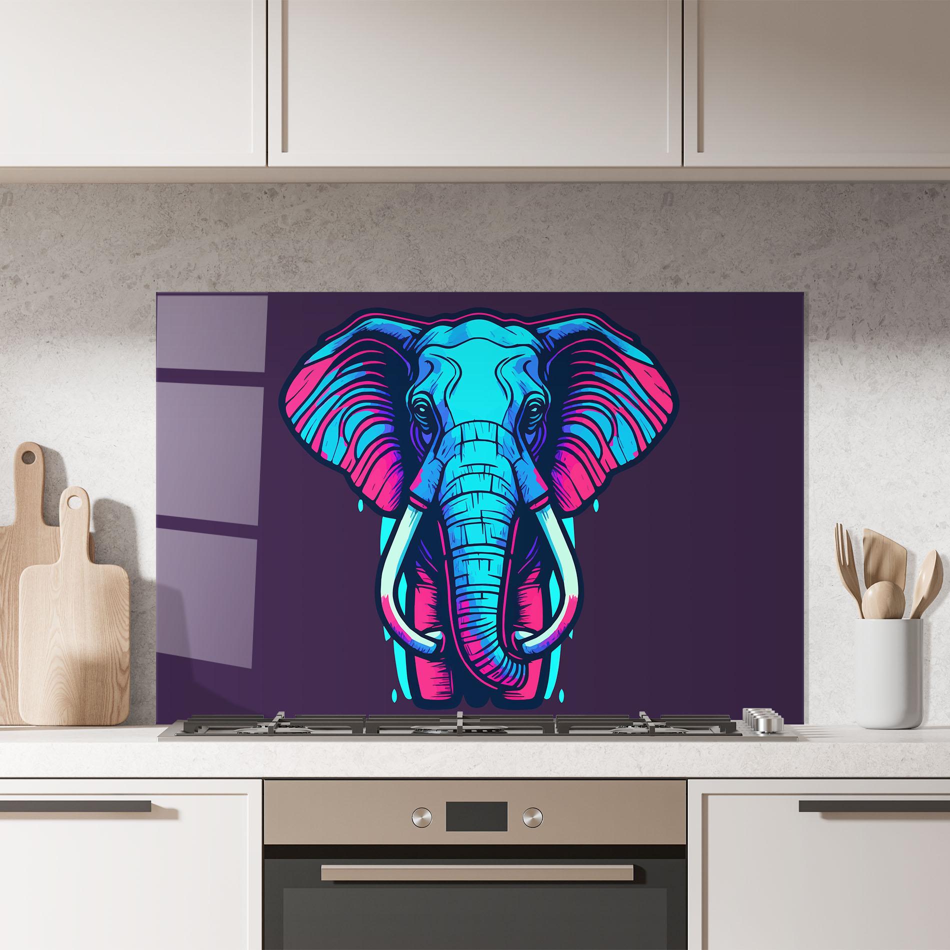 Konyhai üveg hátfal Pink Blue Elephant mockup 7