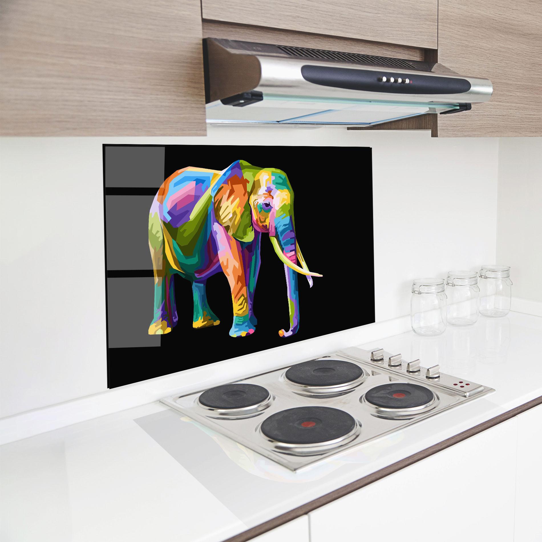 Konyhai üveg hátfal Colorful Elephant Art mockup 8