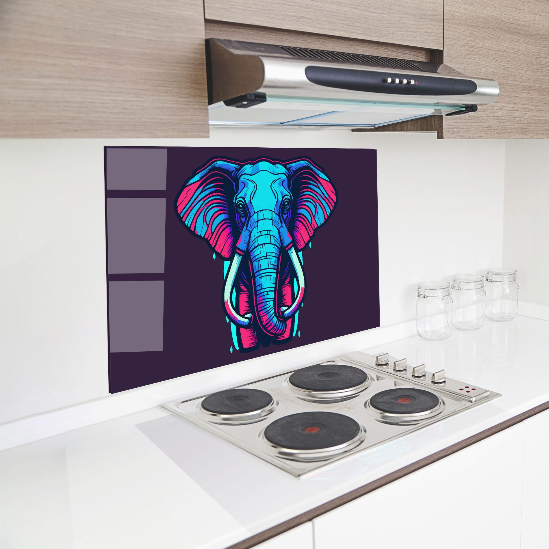 Konyhai üveg hátfal Pink Blue Elephant mockup 8