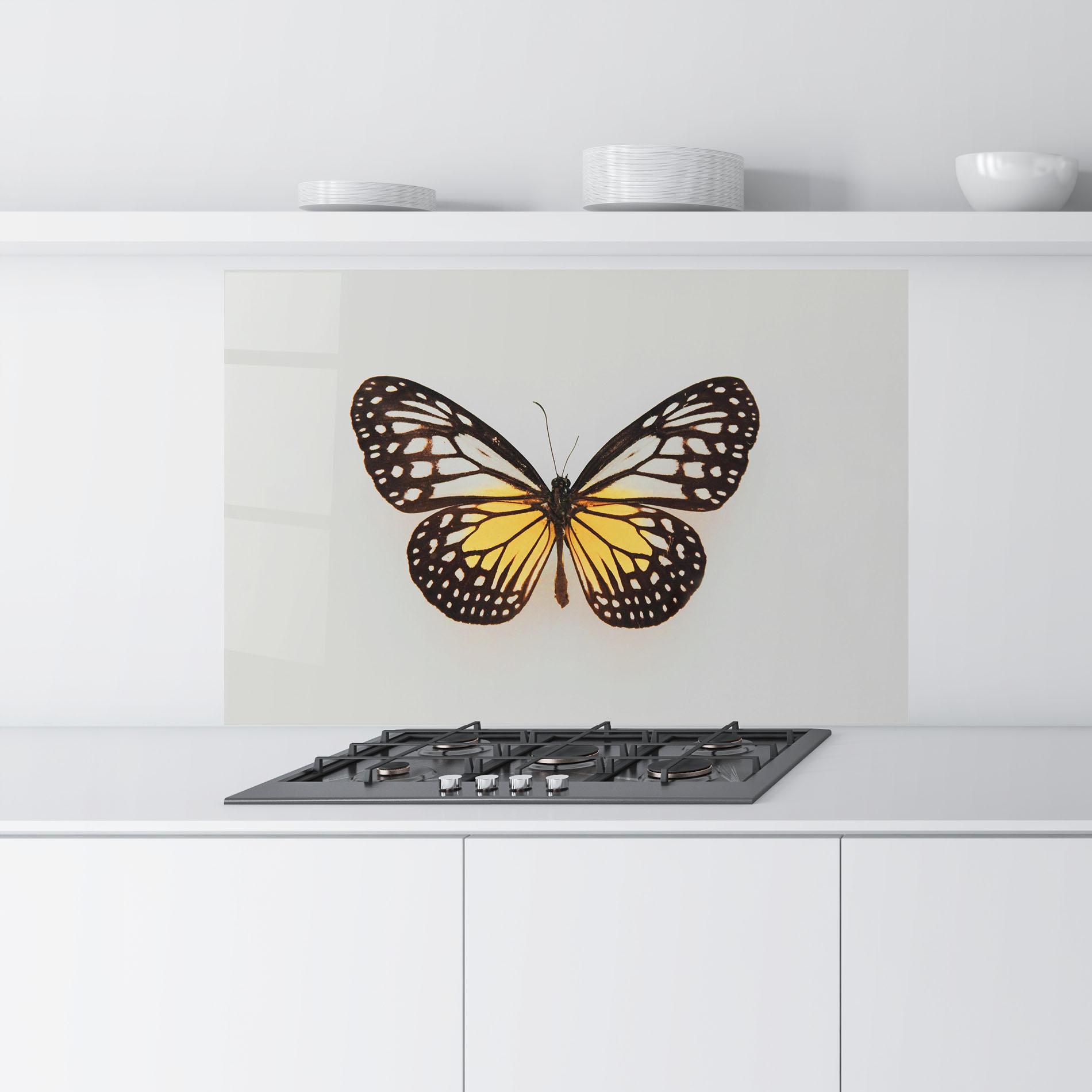 Konyhai üveg hátfal Butterfly On Grey mockup 9