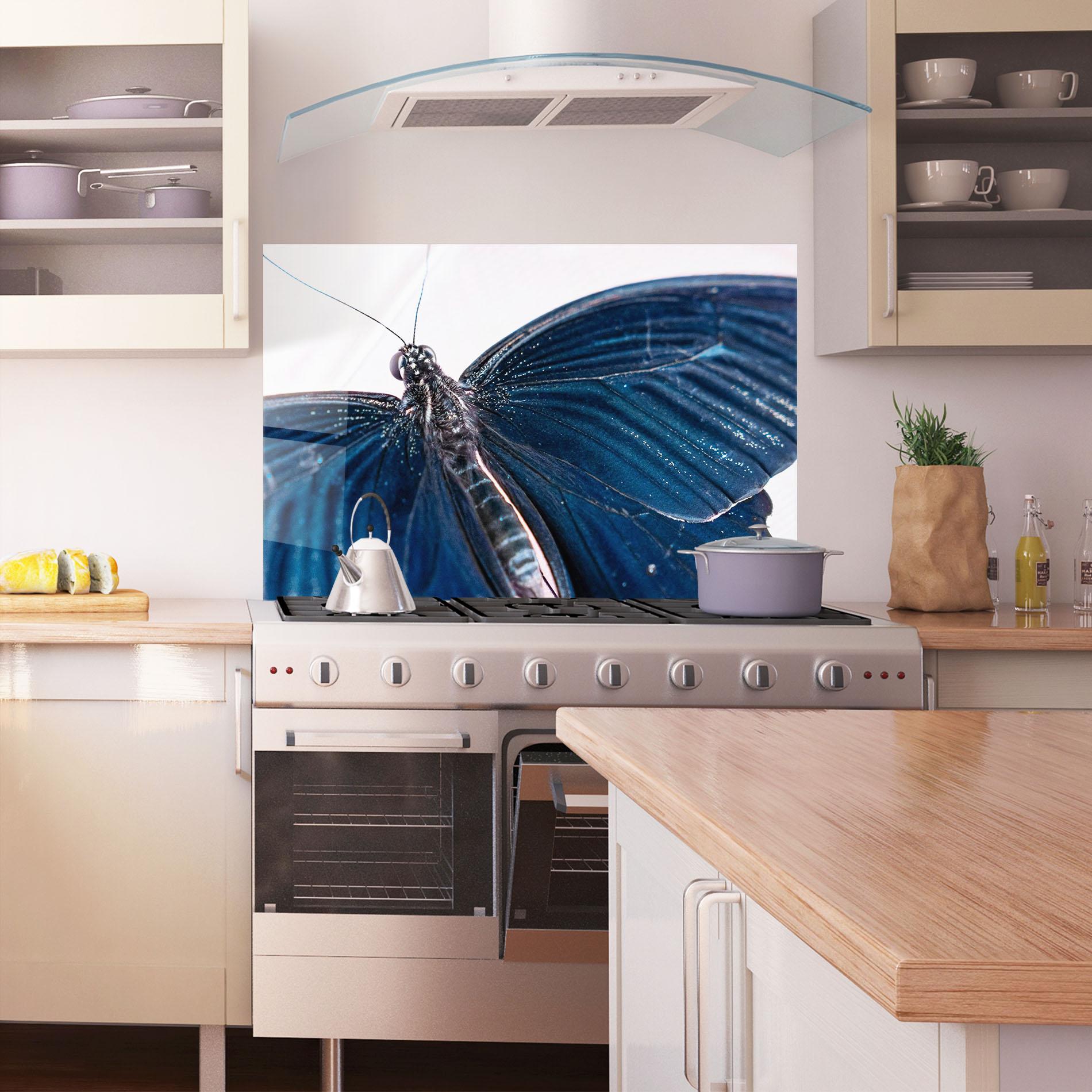 Konyhai üveg hátfal Blue Butterfly mockup 1