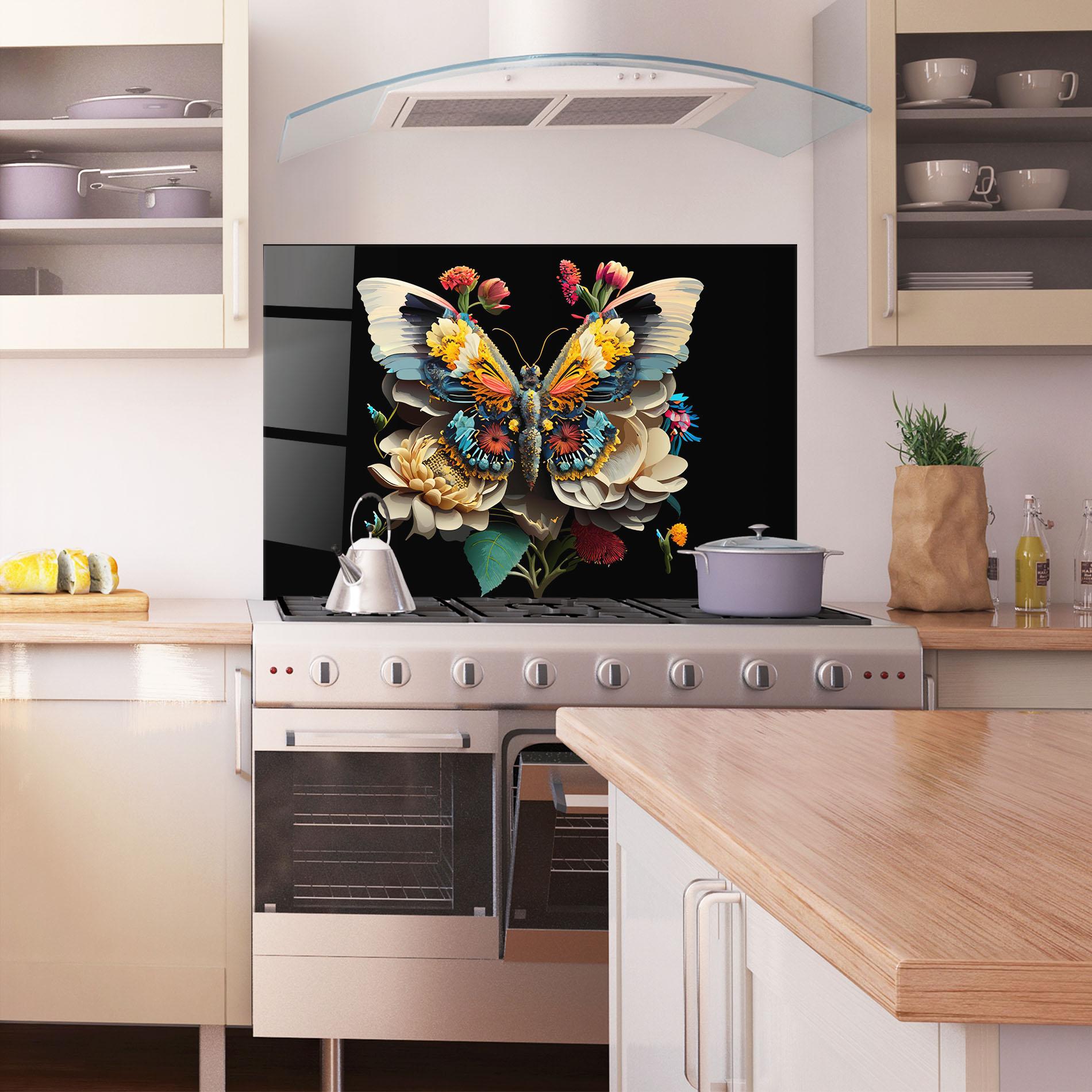 Konyhai üveg hátfal Colorful Butterfly mockup 1