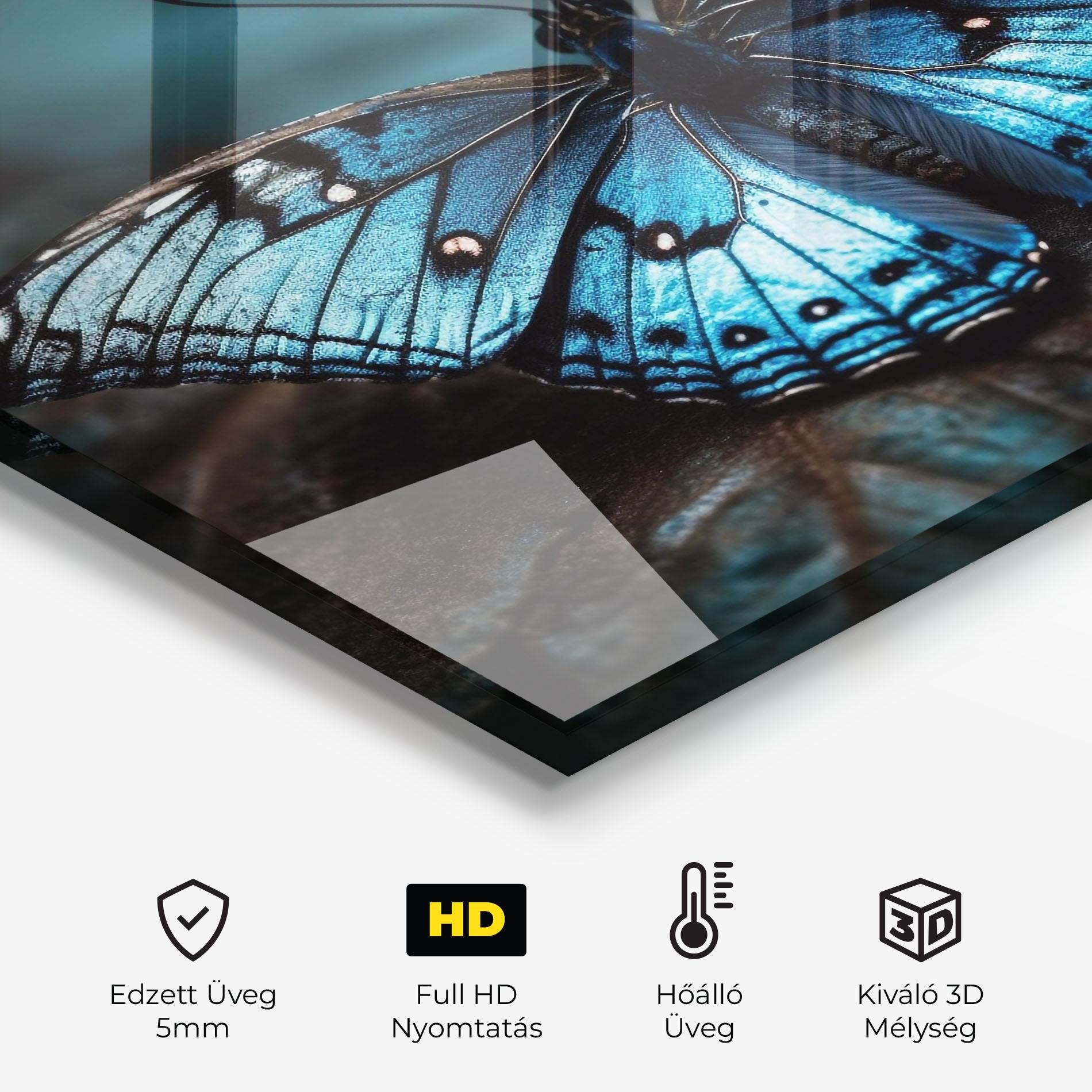 Konyhai üveg hátfal Dark Blue Buterfly mockup 2