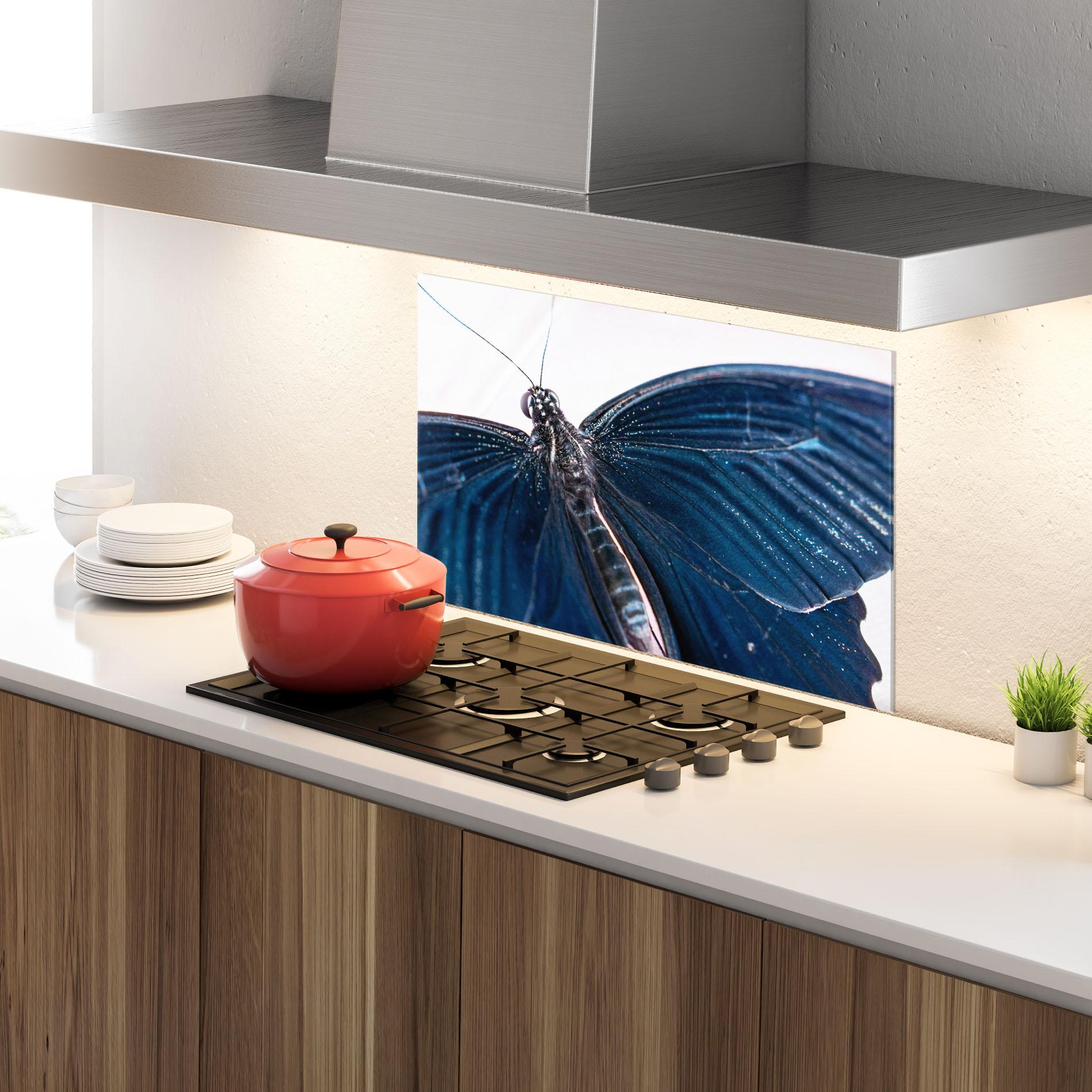 Konyhai üveg hátfal Blue Butterfly mockup 4