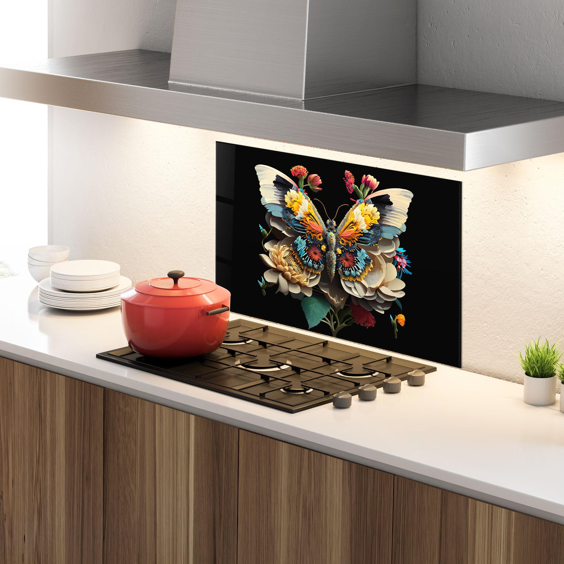 Konyhai üveg hátfal Colorful Butterfly mockup 4