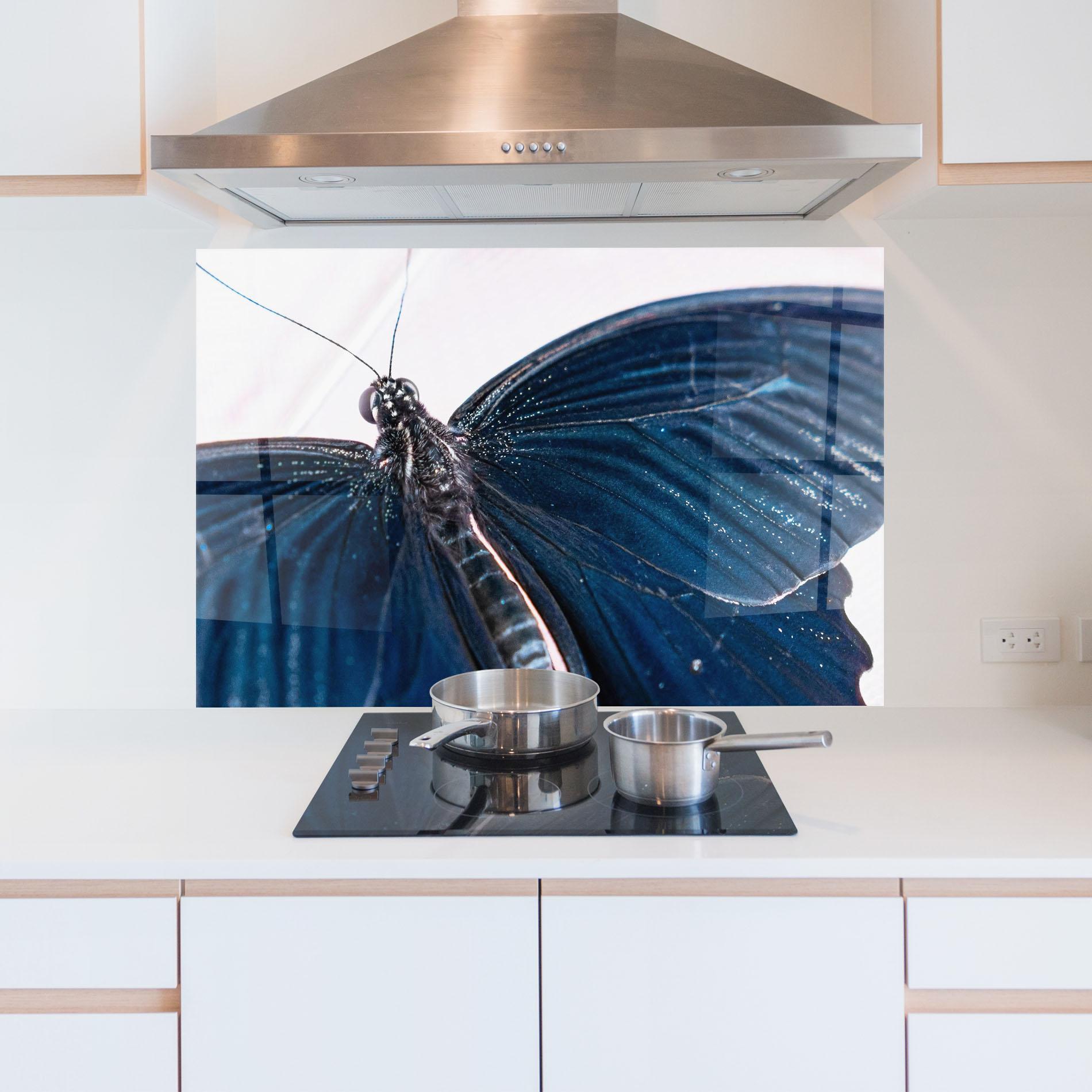 Konyhai üveg hátfal Blue Butterfly mockup 5