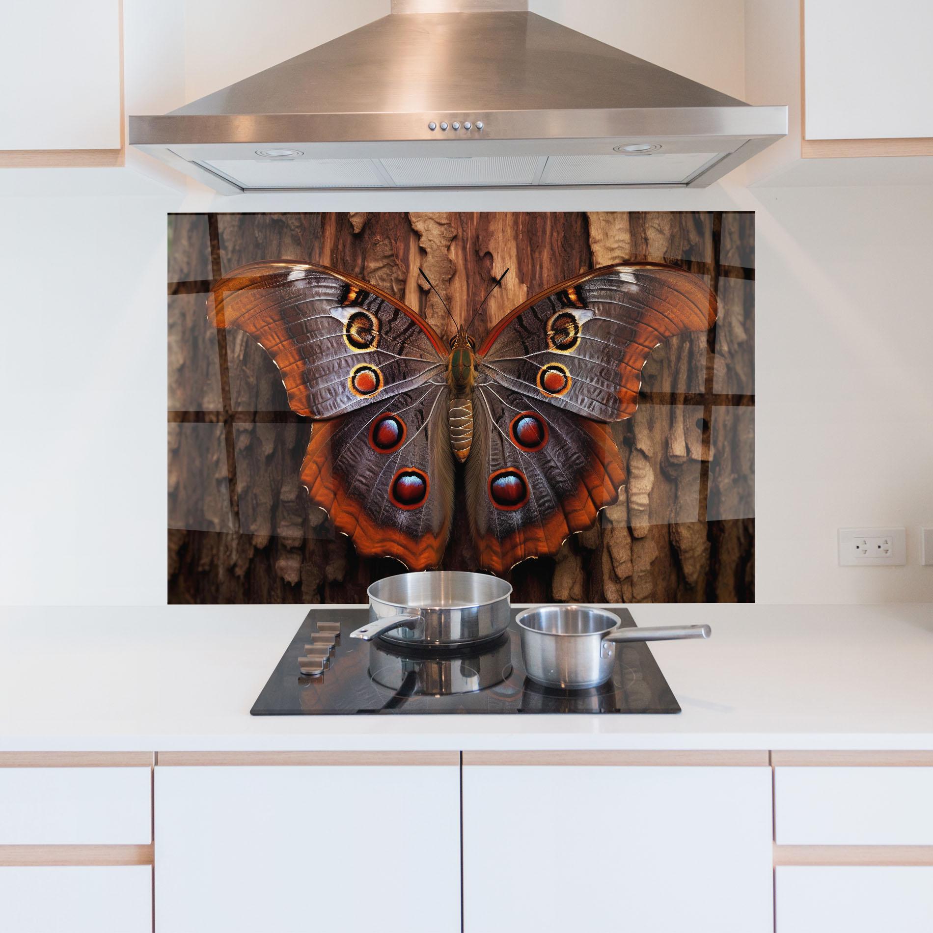 Konyhai üveg hátfal Brown Eyes Butterfly mockup 5