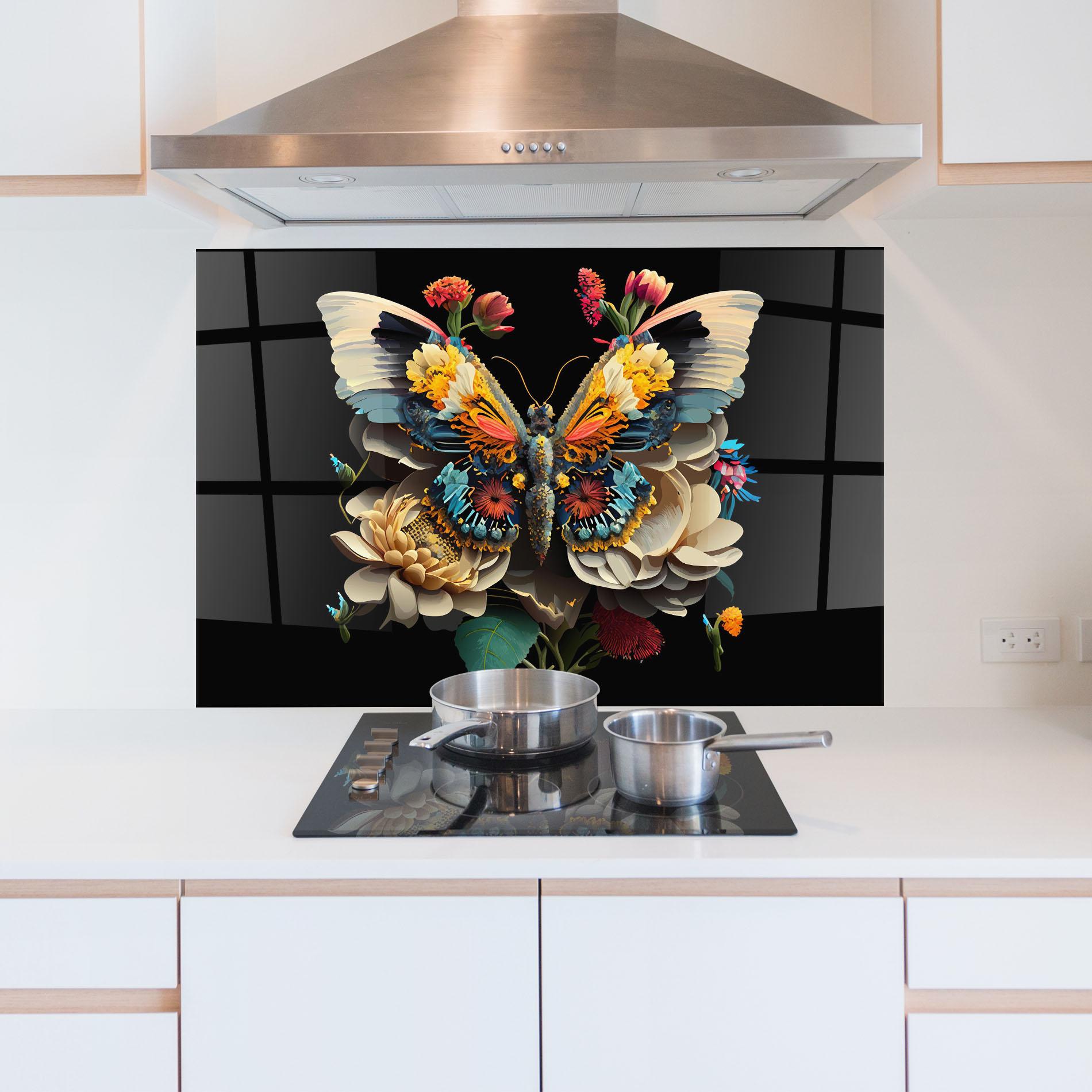 Konyhai üveg hátfal Colorful Butterfly mockup 5