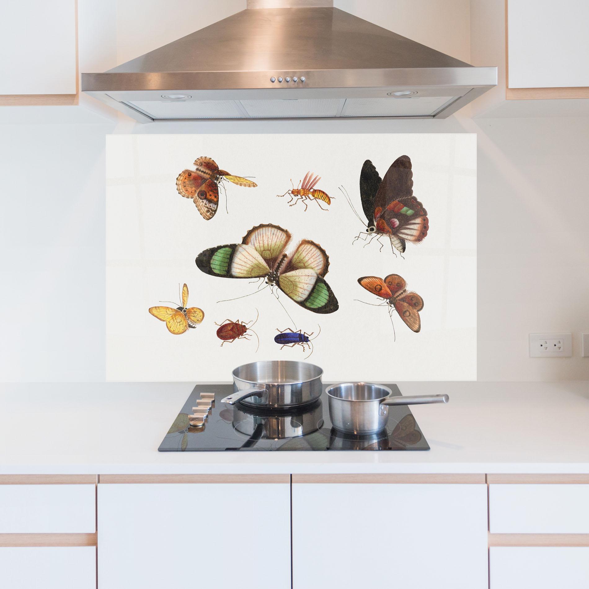 Konyhai üveg hátfal Green Cream Butterfly mockup 5