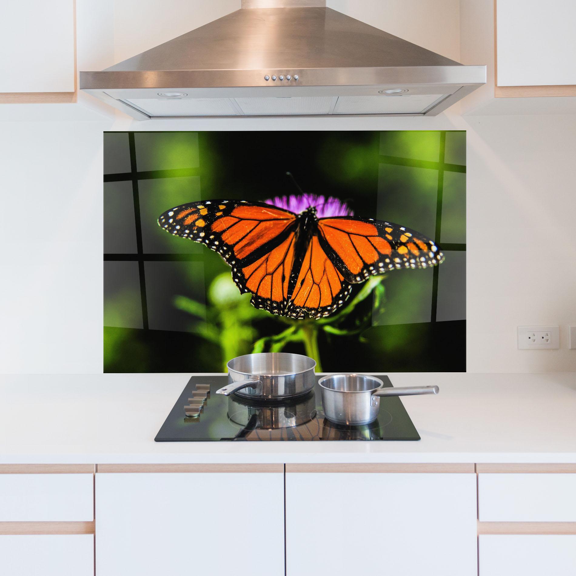 Konyhai üveg hátfal Orange Open Butterfly mockup 5