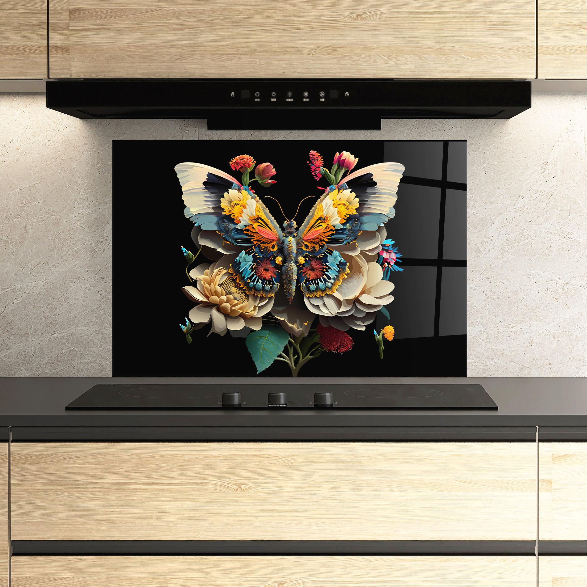 Konyhai üveg hátfal Colorful Butterfly mockup 3