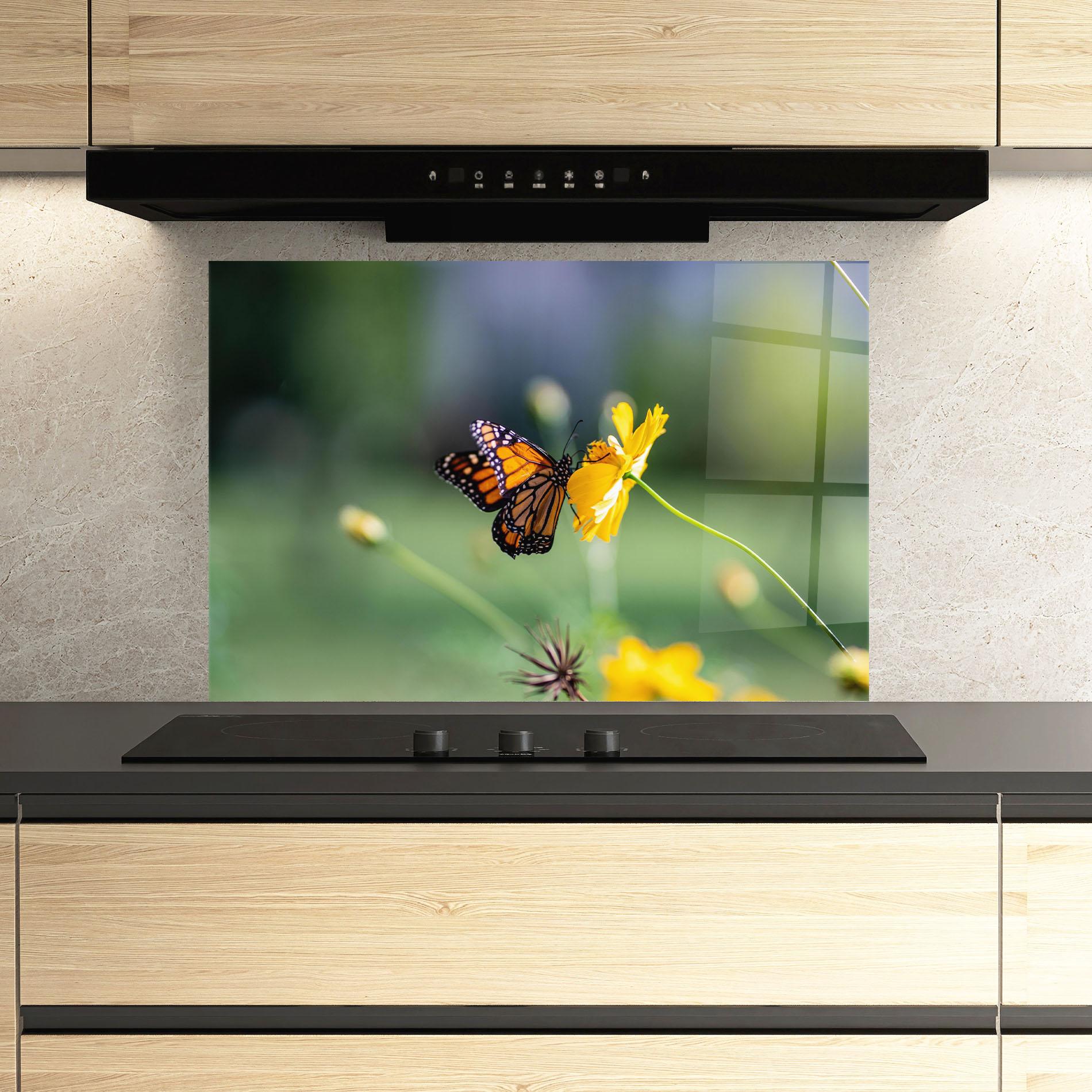 Konyhai üveg hátfal Nice Orange Butterfly mockup 3