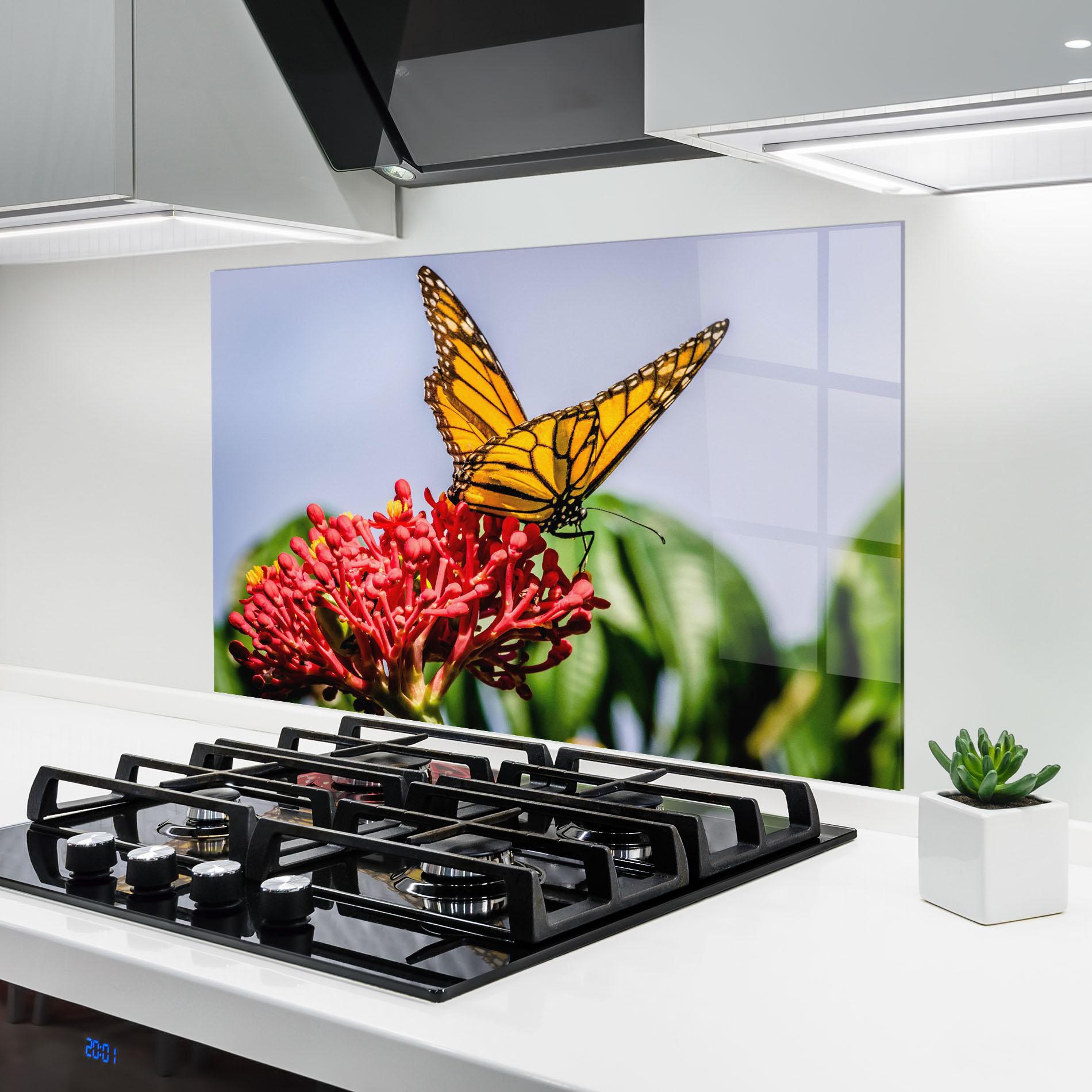 Konyhai üveg hátfal Butterfly On Red Flower mockup 6
