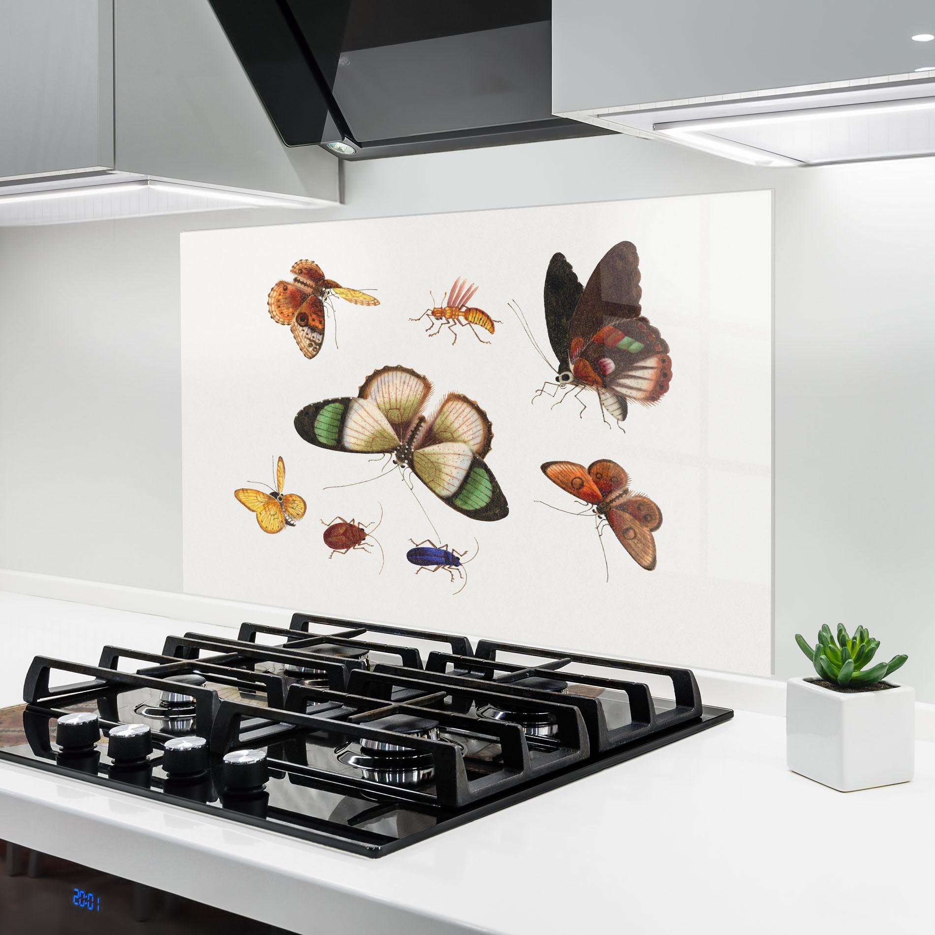 Konyhai üveg hátfal Green Cream Butterfly mockup 6