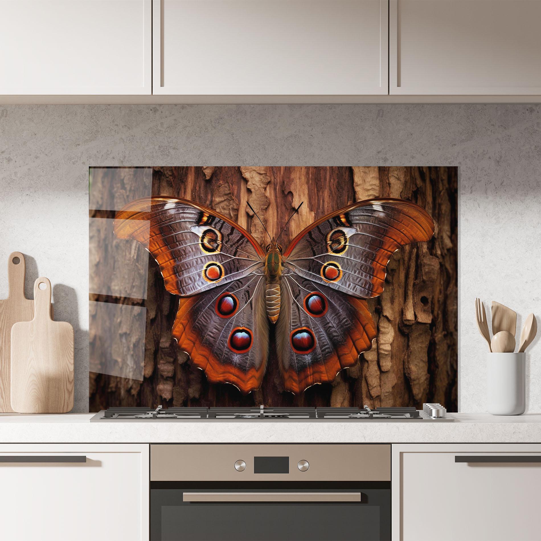 Konyhai üveg hátfal Brown Eyes Butterfly mockup 7
