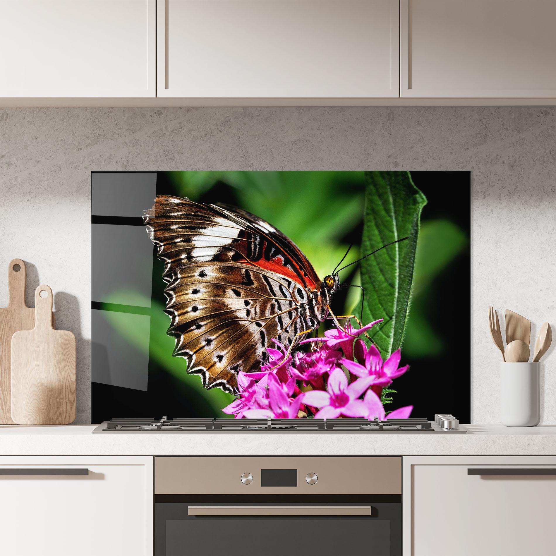 Konyhai üveg hátfal Brown Red Butterfly mockup 7