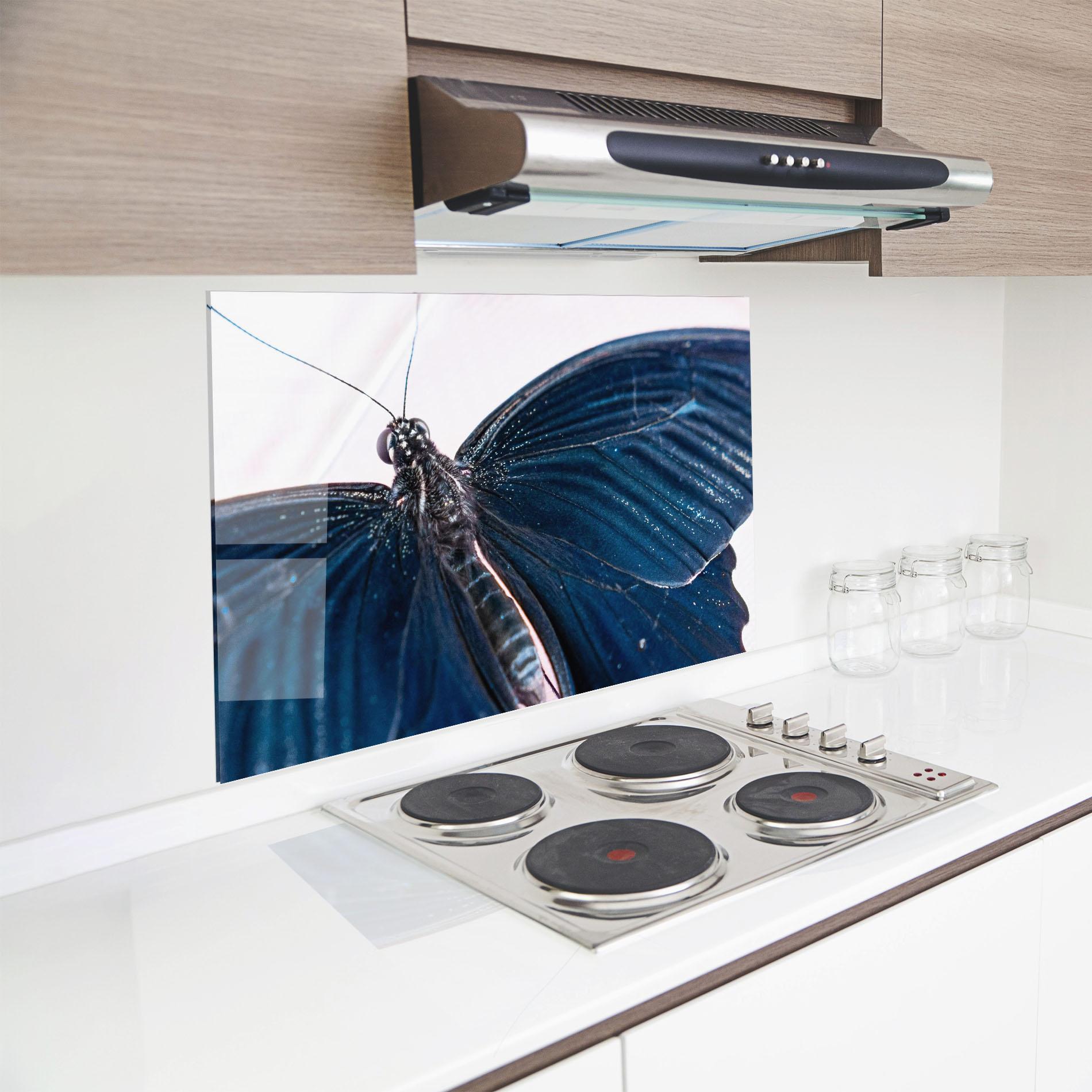 Konyhai üveg hátfal Blue Butterfly mockup 8
