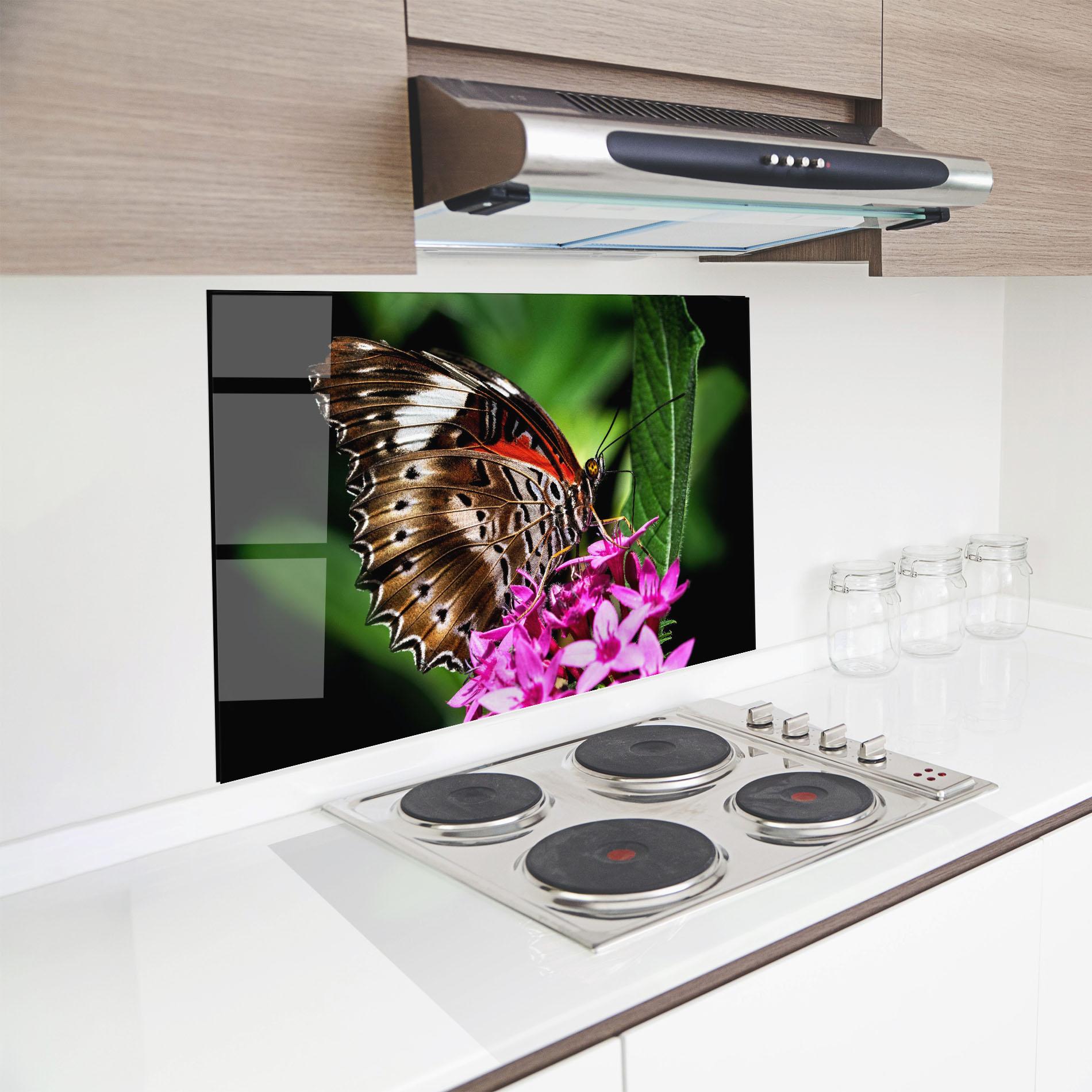 Konyhai üveg hátfal Brown Red Butterfly mockup 8