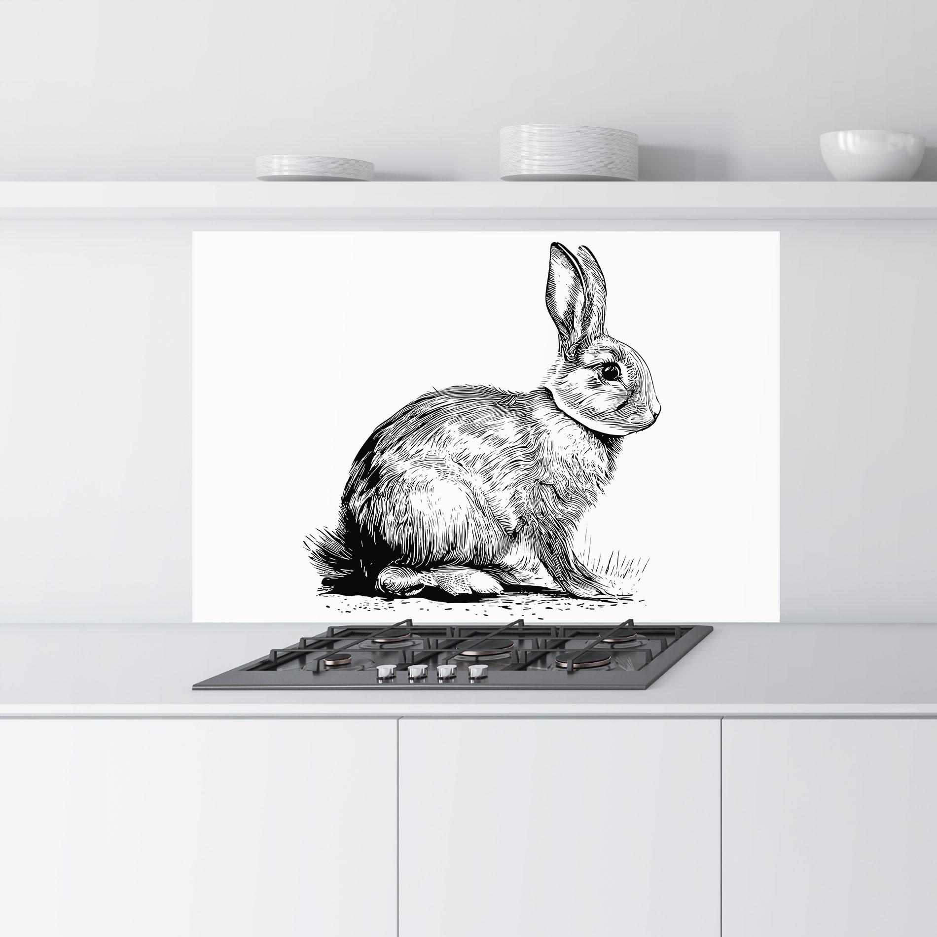 Konyhai üveg hátfal Bunny Black Lines mockup 9