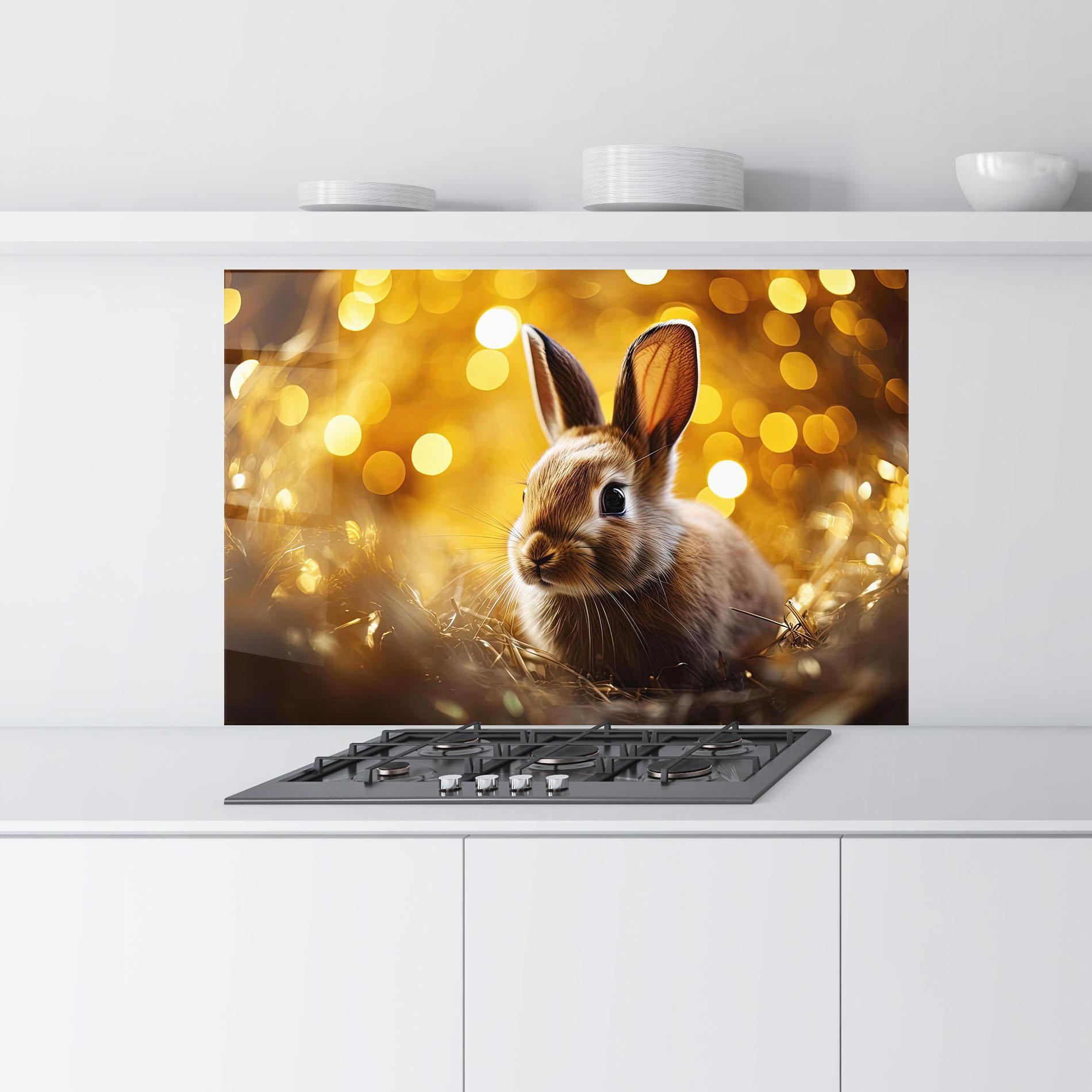 Konyhai üveg hátfal Gold Lights Bunny mockup 9