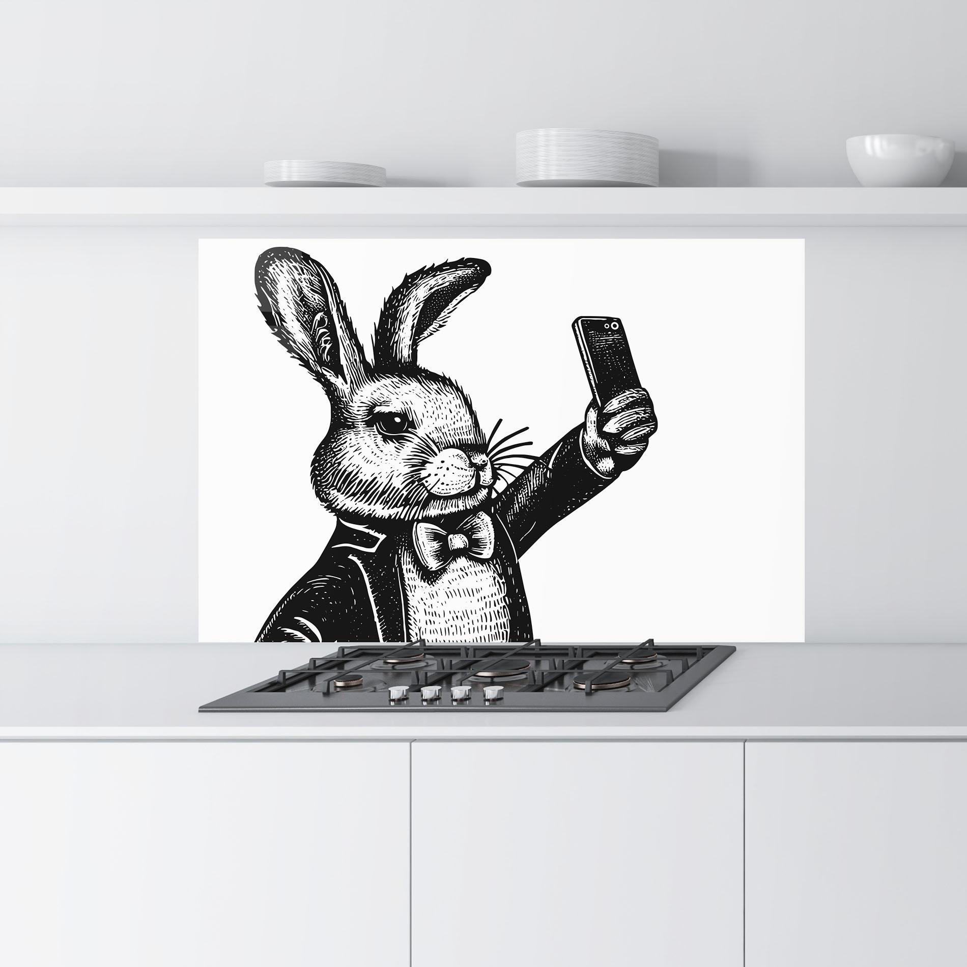 Konyhai üveg hátfal Selfie Bunny mockup 9
