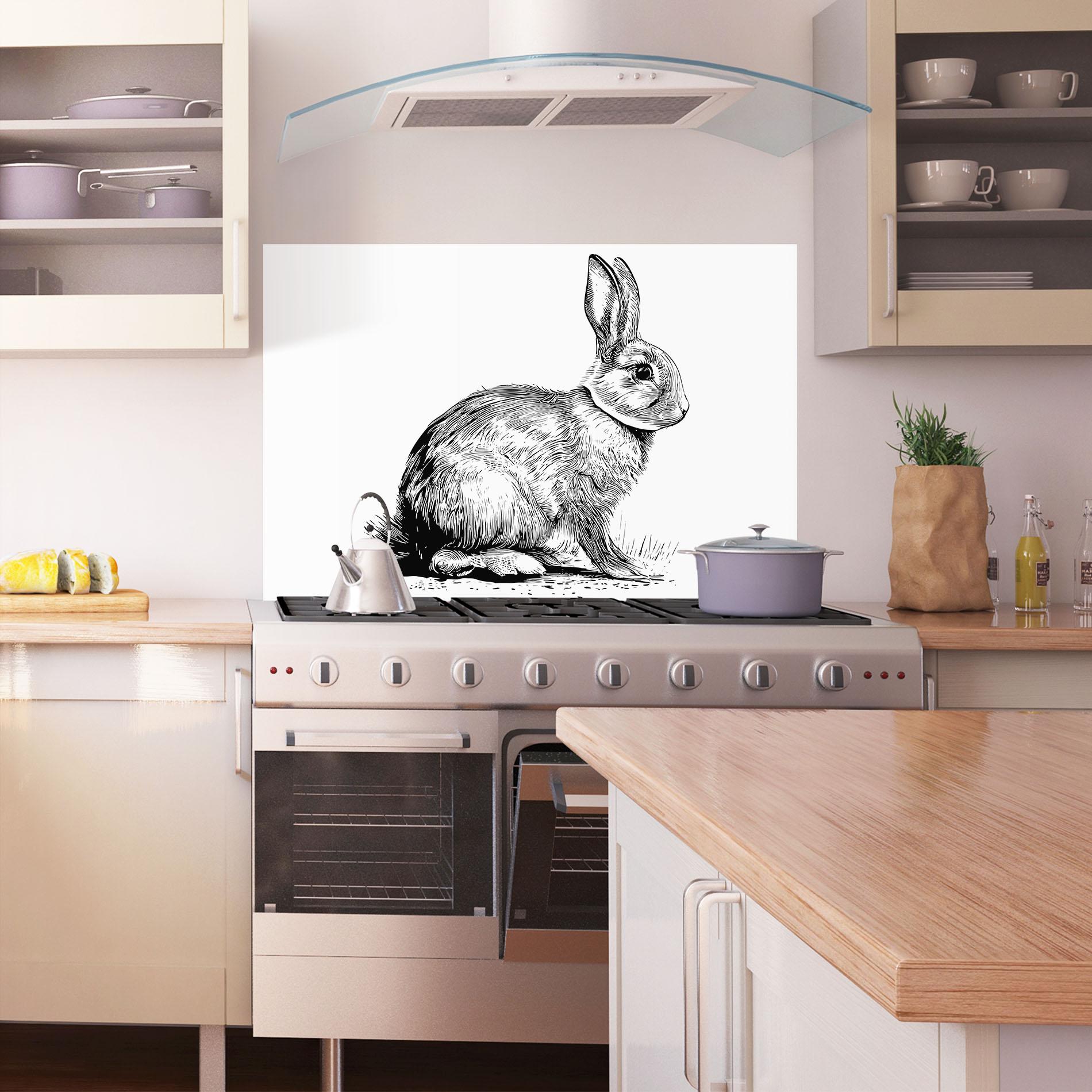 Konyhai üveg hátfal Bunny Black Lines mockup 1