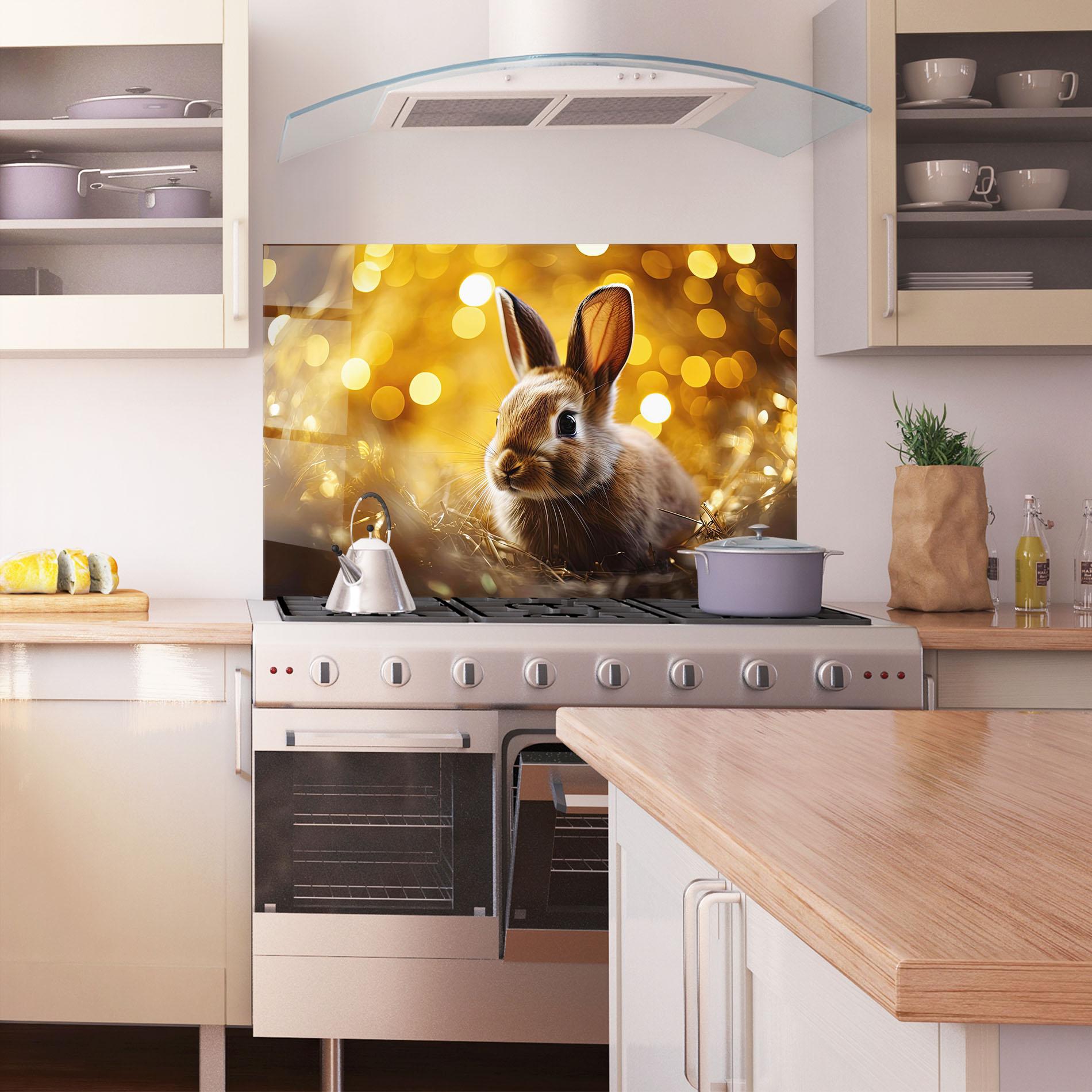 Konyhai üveg hátfal Gold Lights Bunny mockup 1