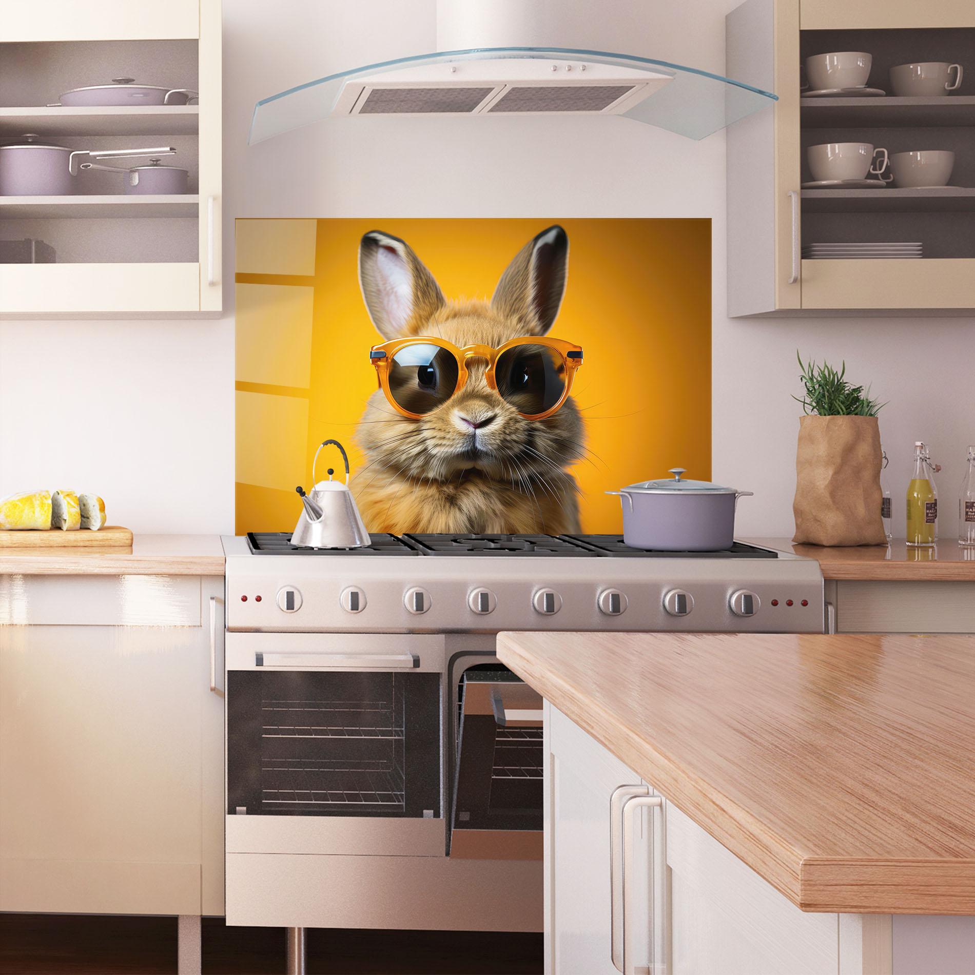 Konyhai üveg hátfal Sunglasses Orange Rabbit mockup 1