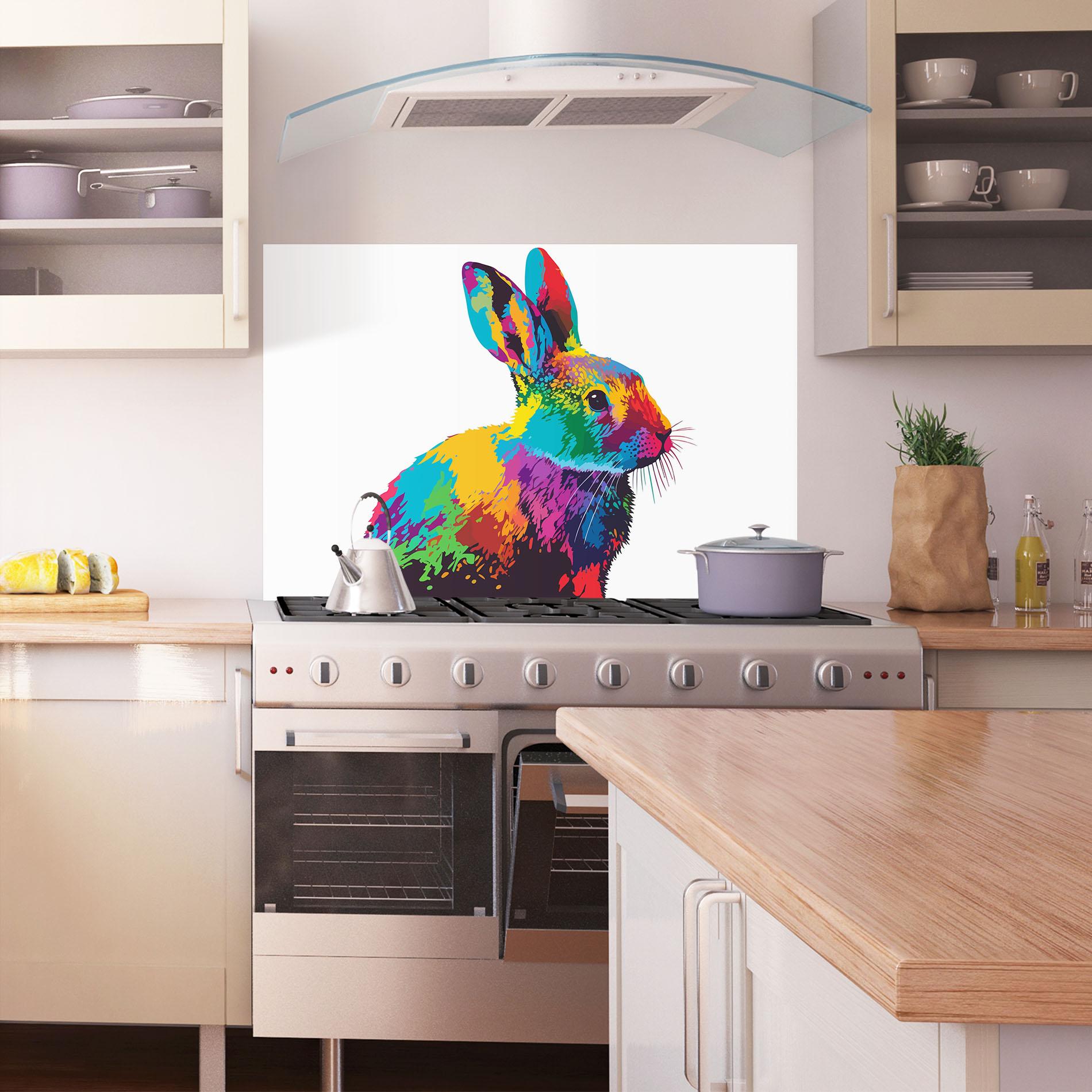 Konyhai üveg hátfal Yellow Blue Bunny mockup 1